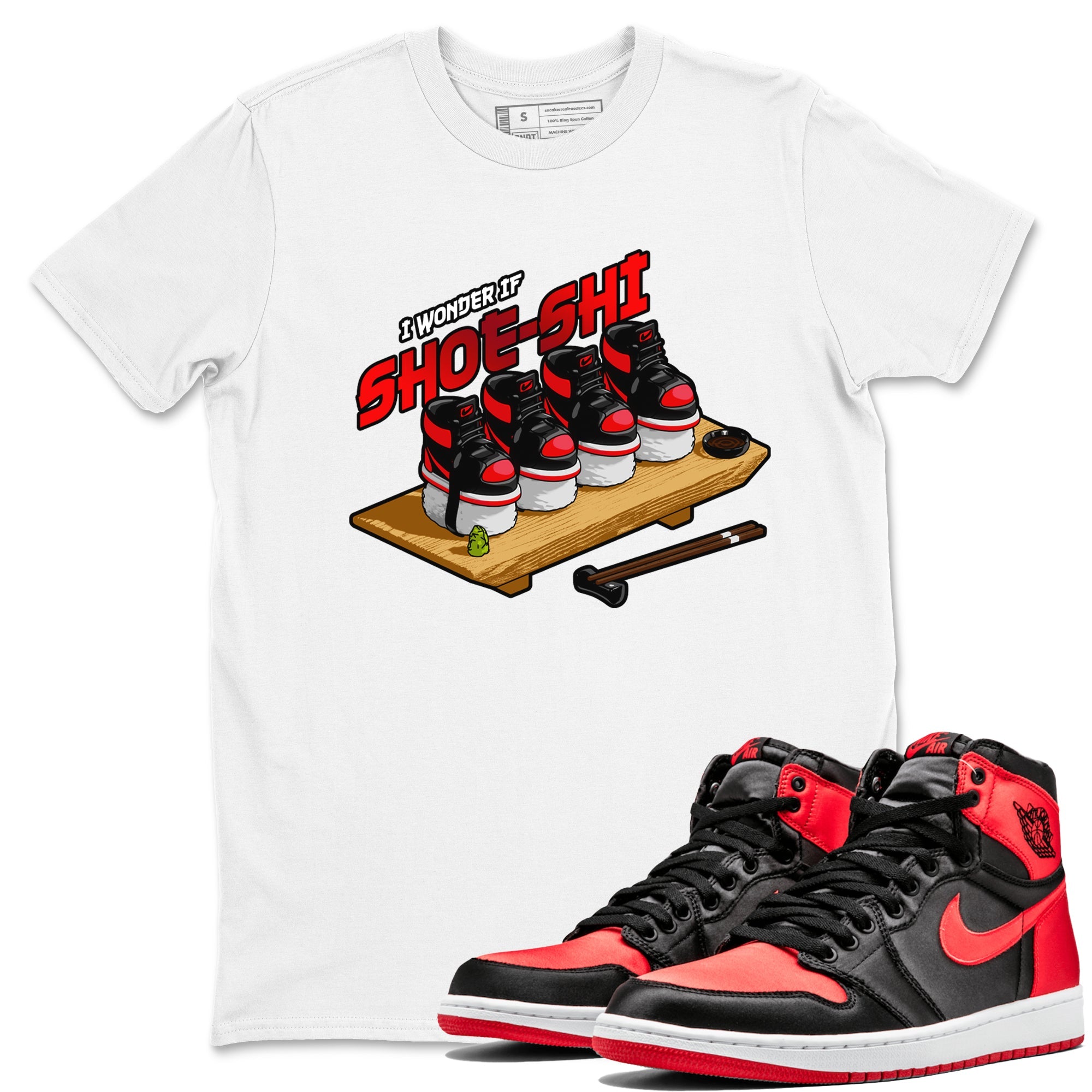Air Jordan 1 Satin Bred shirt to match jordans Shoe-Shi sneaker tees AJ1 Satin Bred Drip Gear Zone Unisex White 1 T-Shirt