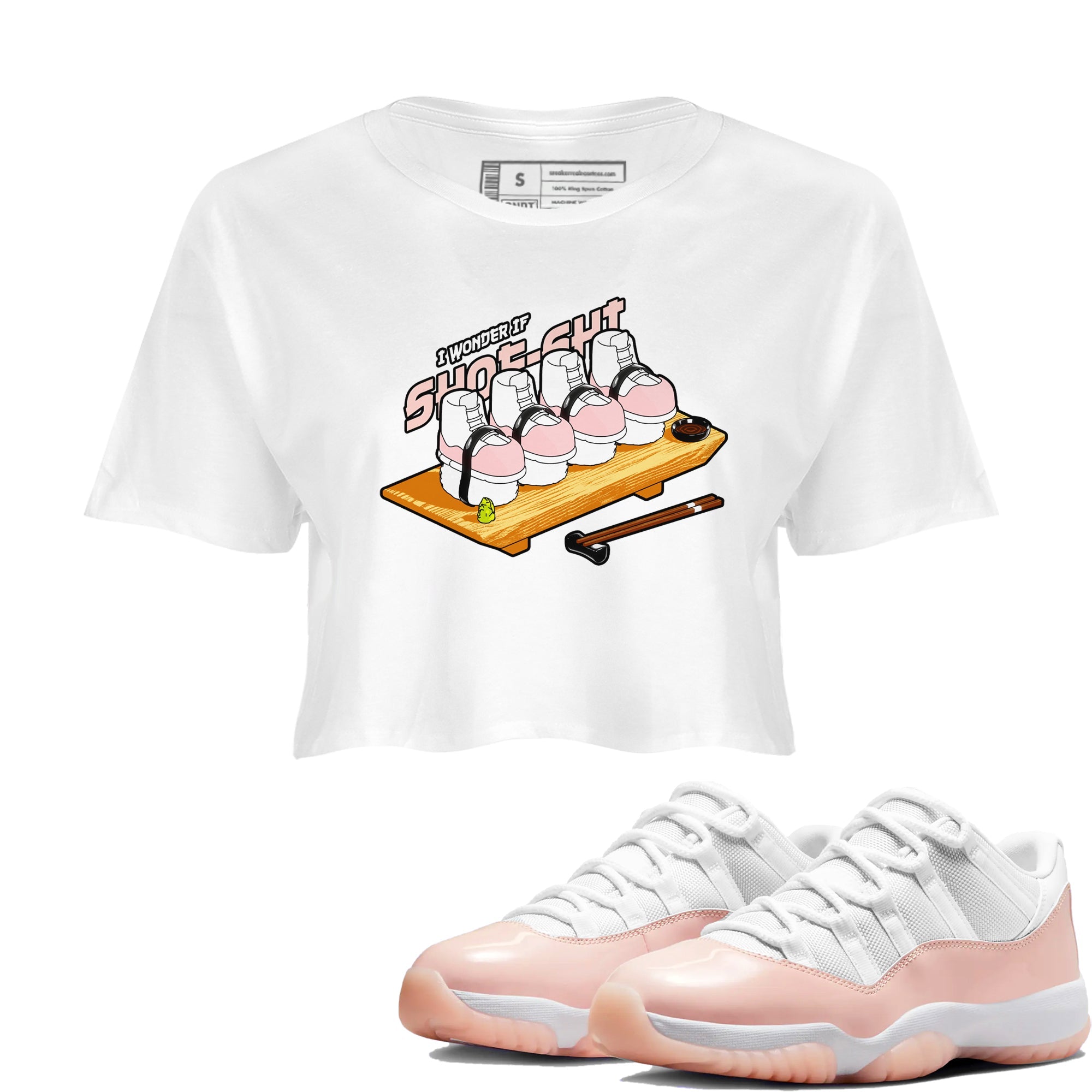 11s Legend Pink shirts to match jordans Shoe-Shi sneaker match tees Air Jordan 11 Legend Pink Drip Gear Zone streetwear brand White 1 crop tee