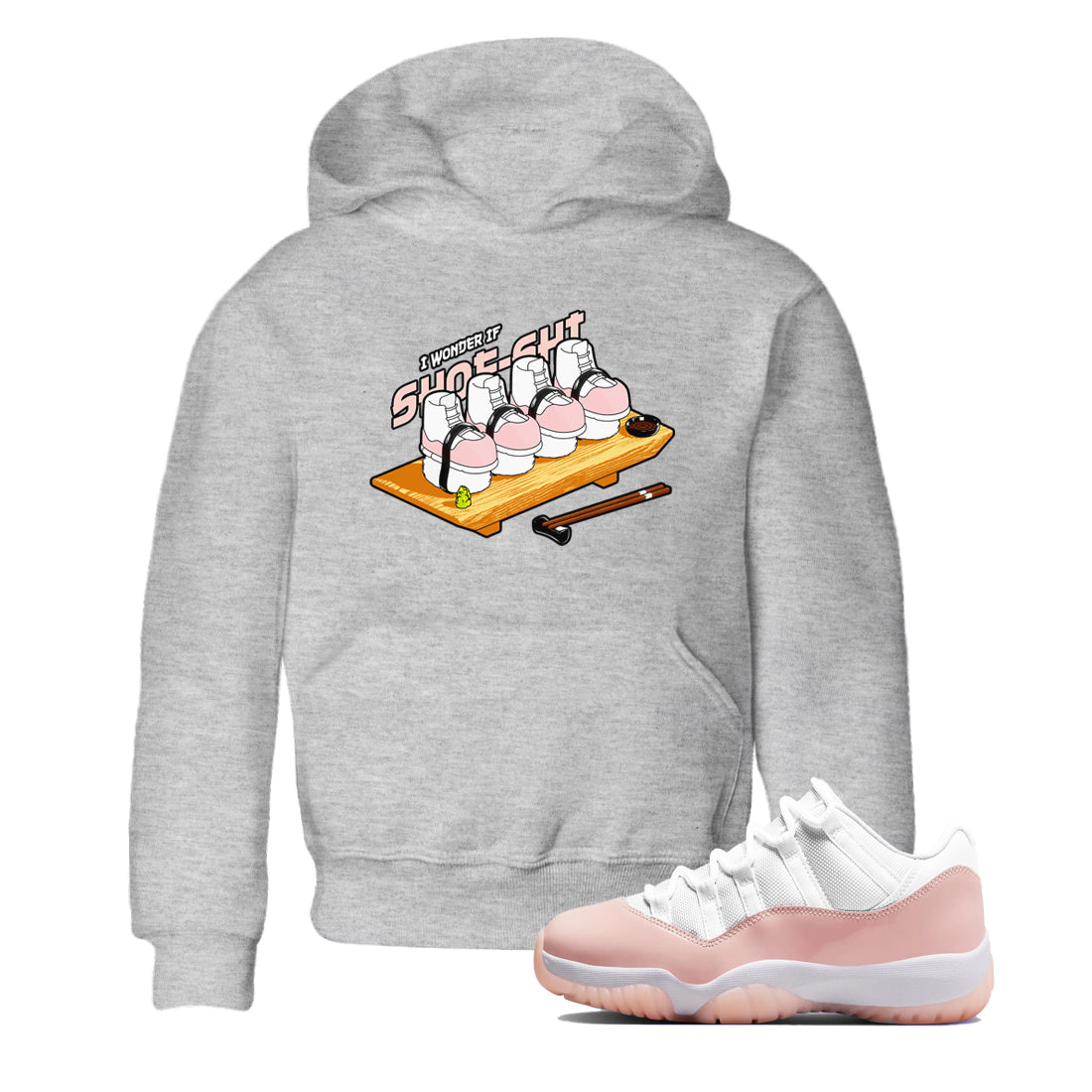 11s Legend Pink shirts to match jordans Shoe-Shi sneaker match tees Air Jordan 11 Legend Pink Drip Gear Zone streetwear brand Baby and Youth Heather Grey 1 cotton tee