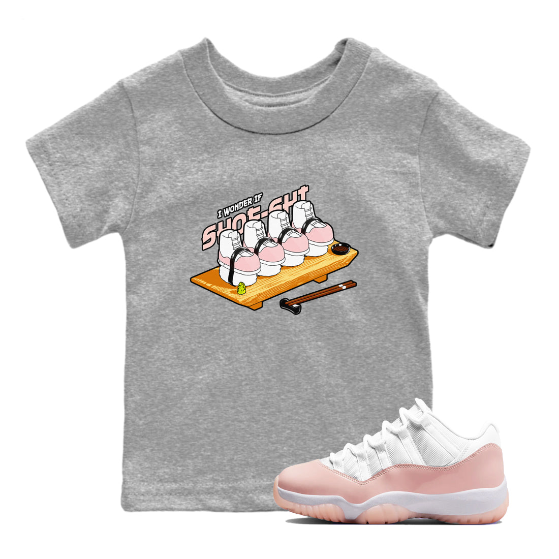 11s Legend Pink shirts to match jordans Shoe-Shi sneaker match tees Air Jordan 11 Legend Pink Drip Gear Zone streetwear brand Baby and Youth Heather Grey 1 cotton tee