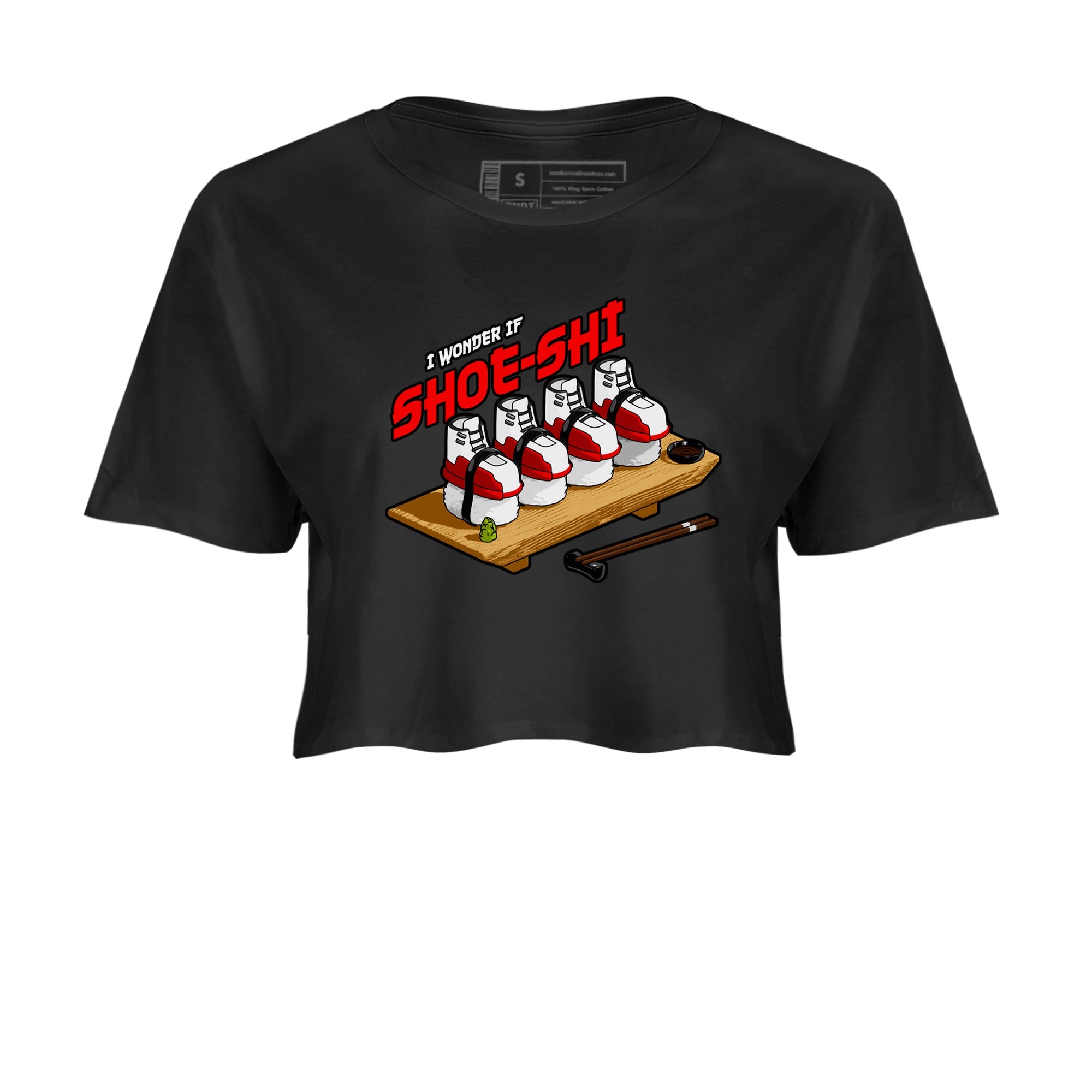 Air Jordan 12 Cherry shirt to match jordans Shoe-Shi sneaker tees AJ12 Cherry Drip Gear Zone Black 2 Crop T-Shirt