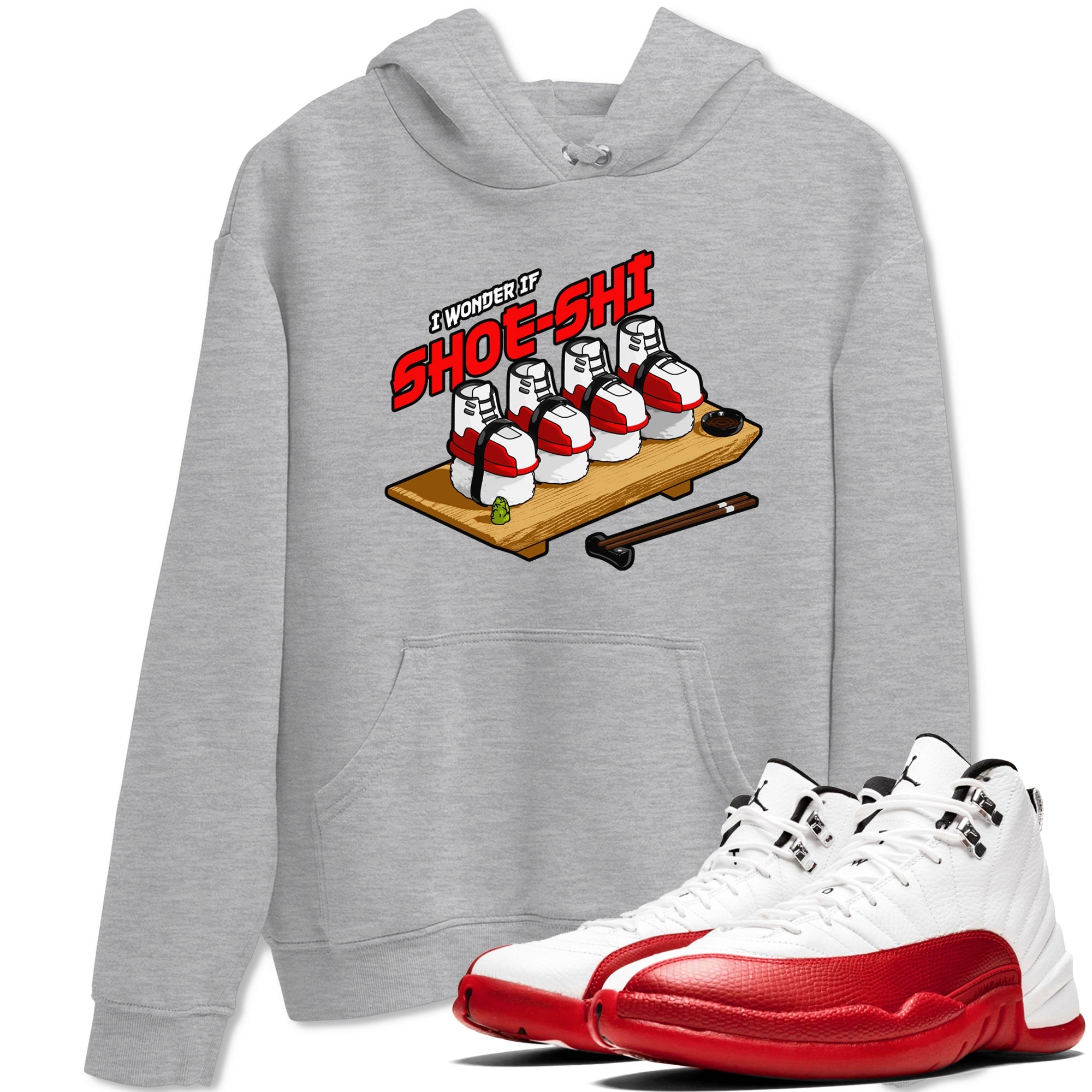 Air Jordan 12 Cherry shirt to match jordans Shoe-Shi sneaker tees AJ12 Cherry Drip Gear Zone Unisex Heather Grey 1 T-Shirt