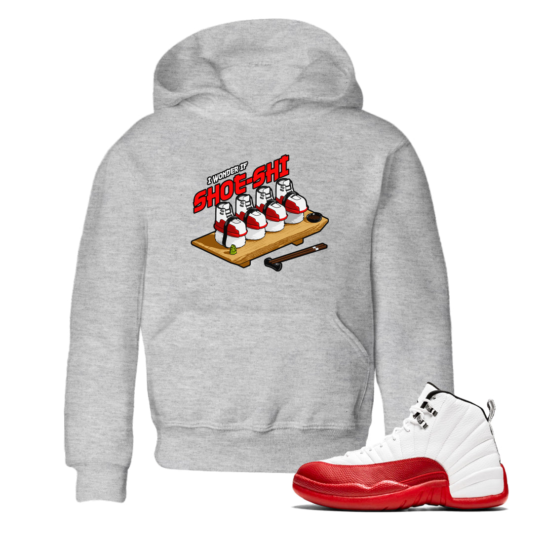 Air Jordan 12 Cherry shirt to match jordans Shoe-Shi sneaker tees AJ12 Cherry Drip Gear Zone Baby Toddler Heather Grey 1 T-Shirt