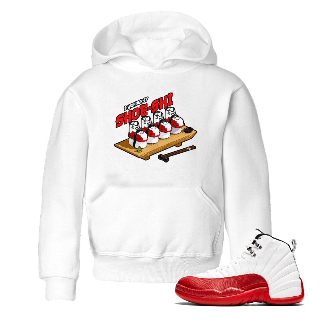 Air Jordan 12 Cherry shirt to match jordans Shoe-Shi sneaker tees AJ12 Cherry Drip Gear Zone Baby Toddler White 1 T-Shirt