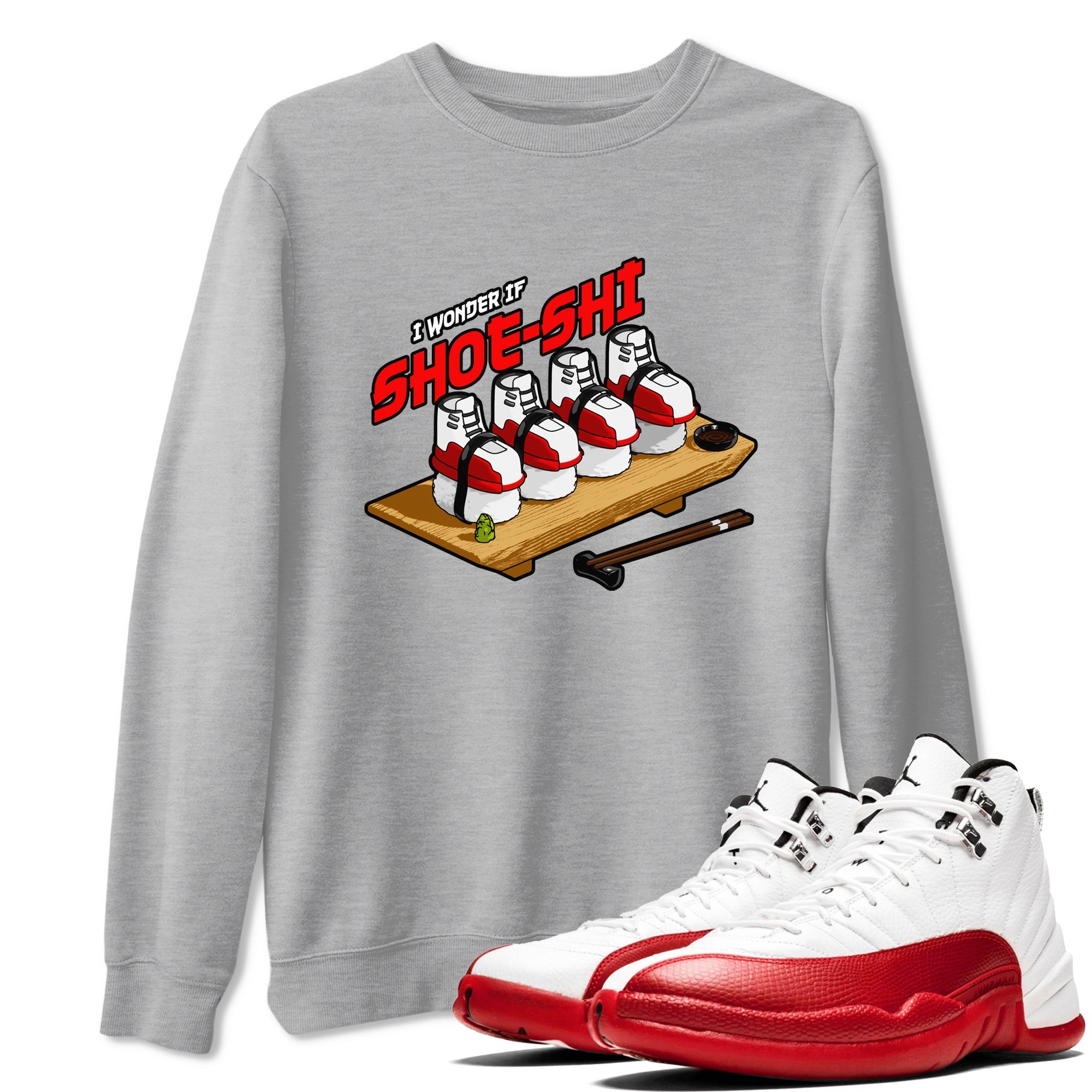 Air Jordan 12 Cherry shirt to match jordans Shoe-Shi sneaker tees AJ12 Cherry Drip Gear Zone Unisex Heather Grey 1 T-Shirt