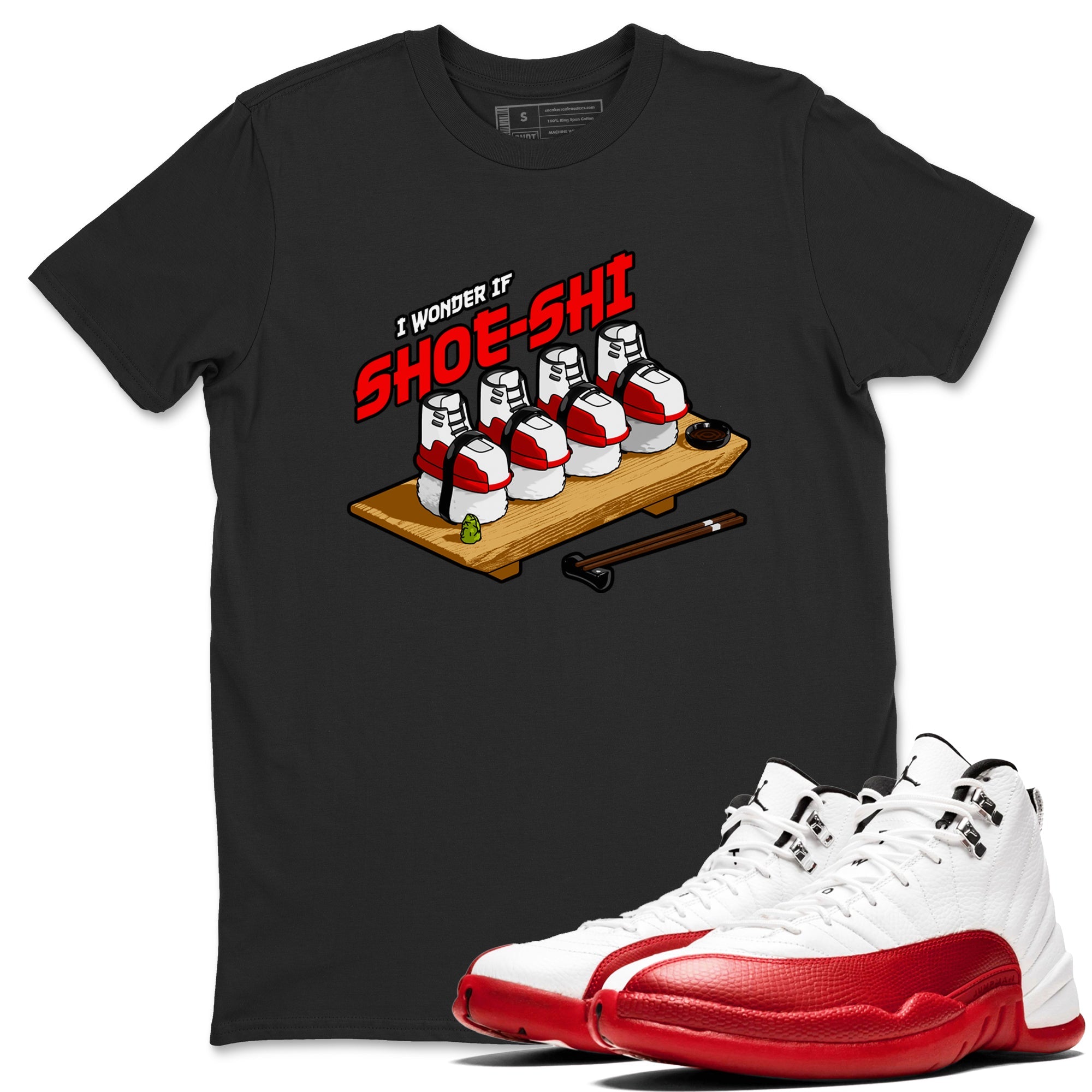 Air Jordan 12 Cherry shirt to match jordans Shoe-Shi sneaker tees AJ12 Cherry Drip Gear Zone Unisex Black 1 T-Shirt