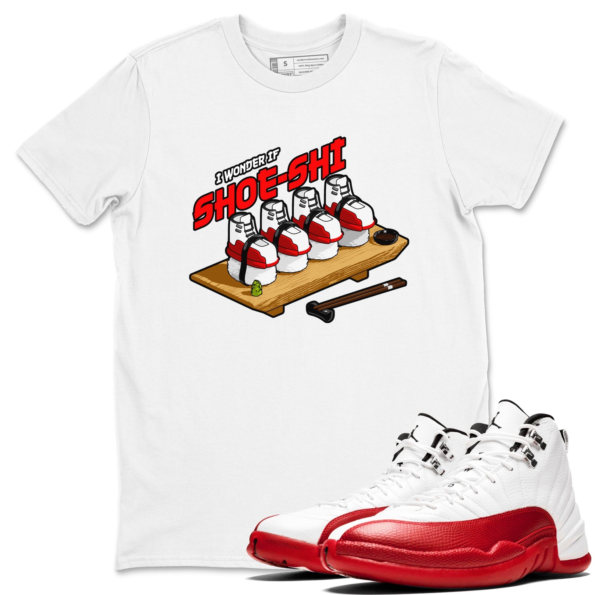 Air Jordan 12 Cherry shirt to match jordans Shoe-Shi sneaker tees AJ12 Cherry Drip Gear Zone Unisex White 1 T-Shirt