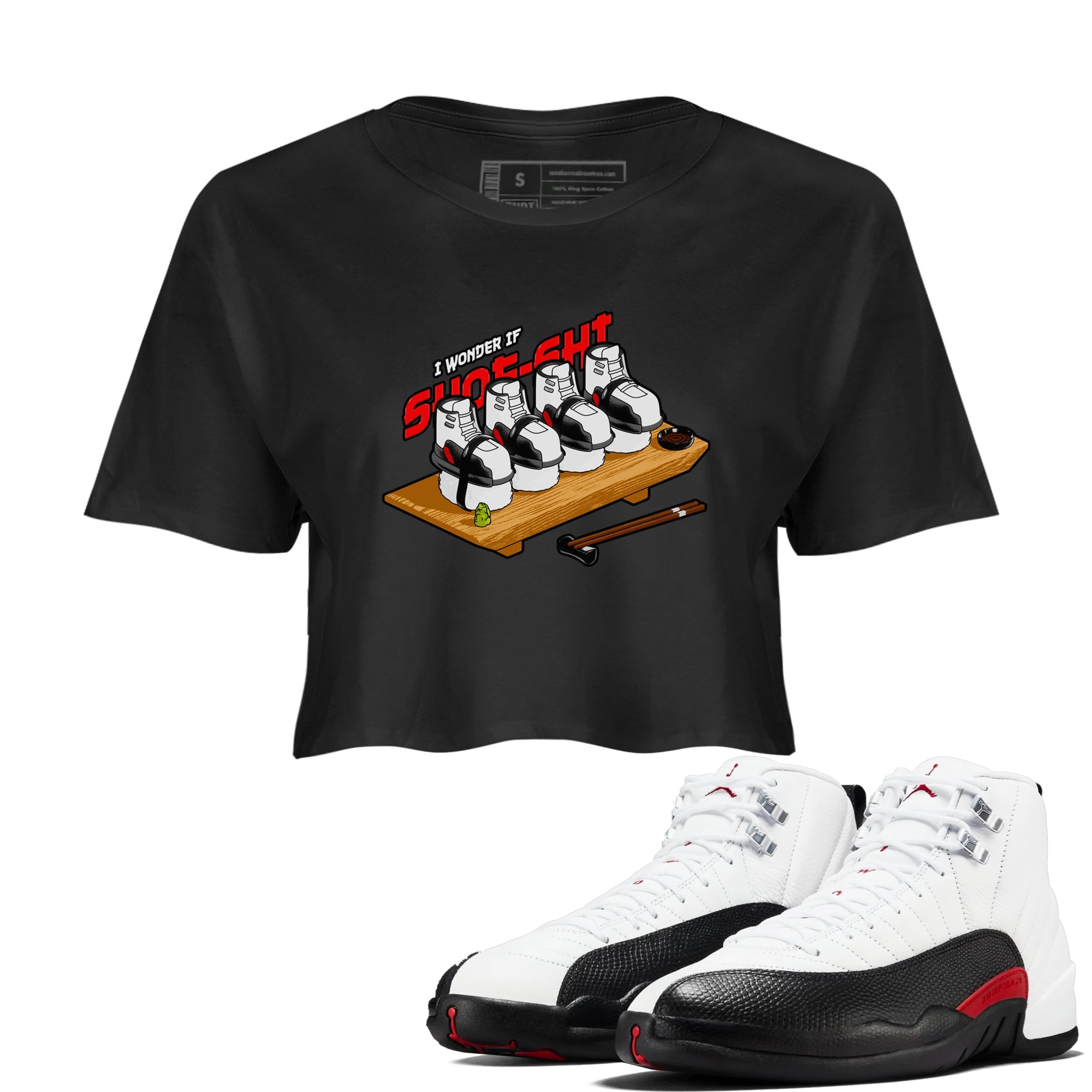 12s Taxi Flip shirts to match jordans Shoe-Shi sneaker match tees Air Jordan 12 Taxi Flip Drip Gear Zone streetwear brand Black 1 crop tee