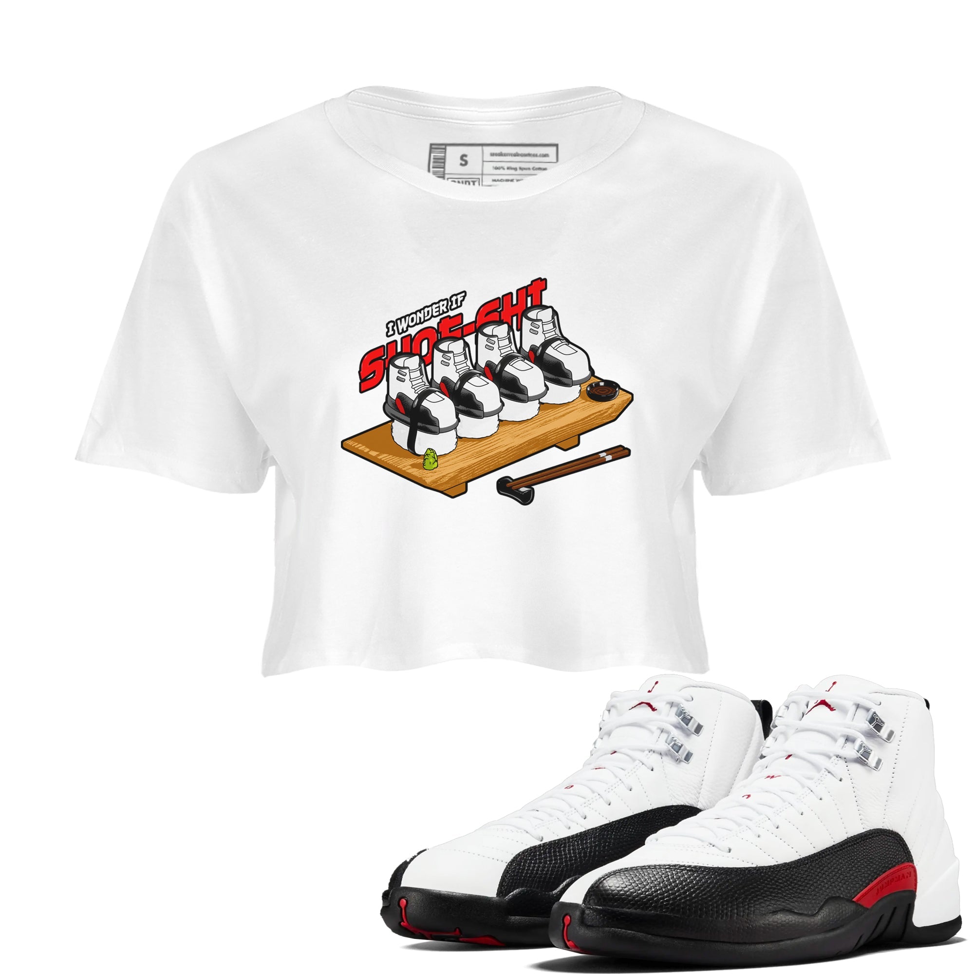 12s Taxi Flip shirts to match jordans Shoe-Shi sneaker match tees Air Jordan 12 Taxi Flip Drip Gear Zone streetwear brand White 1 crop tee