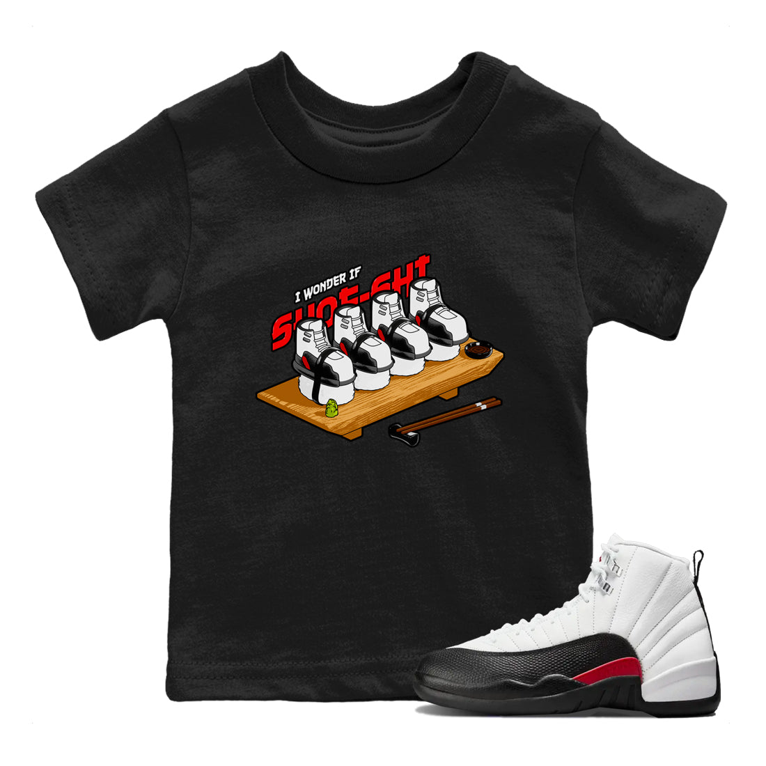 12s Taxi Flip shirts to match jordans Shoe-Shi sneaker match tees Air Jordan 12 Taxi Flip Drip Gear Zone streetwear brand Baby and Youth Black 1 cotton tee
