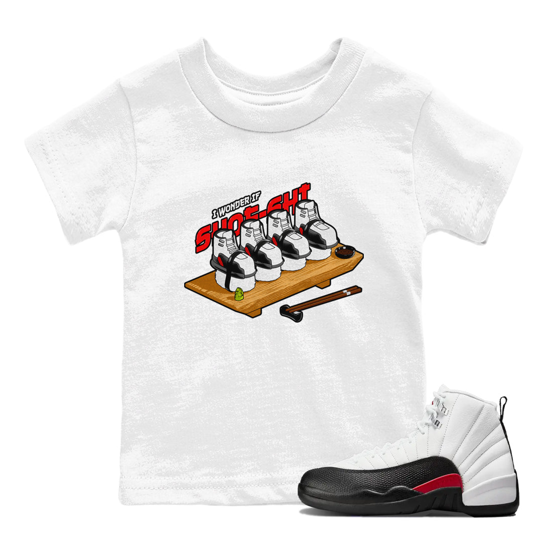 12s Taxi Flip shirts to match jordans Shoe-Shi sneaker match tees Air Jordan 12 Taxi Flip Drip Gear Zone streetwear brand Baby and Youth White 1 cotton tee