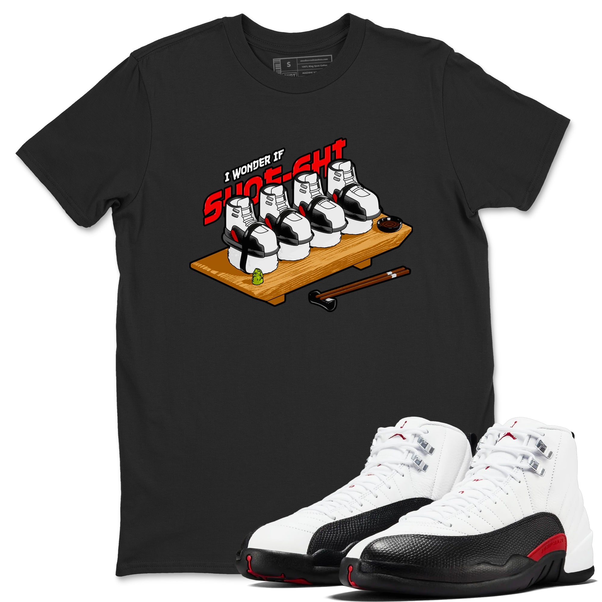 12s Taxi Flip shirts to match jordans Shoe-Shi sneaker match tees Air Jordan 12 Taxi Flip Drip Gear Zone streetwear brand Black 1 unisex cotton tee