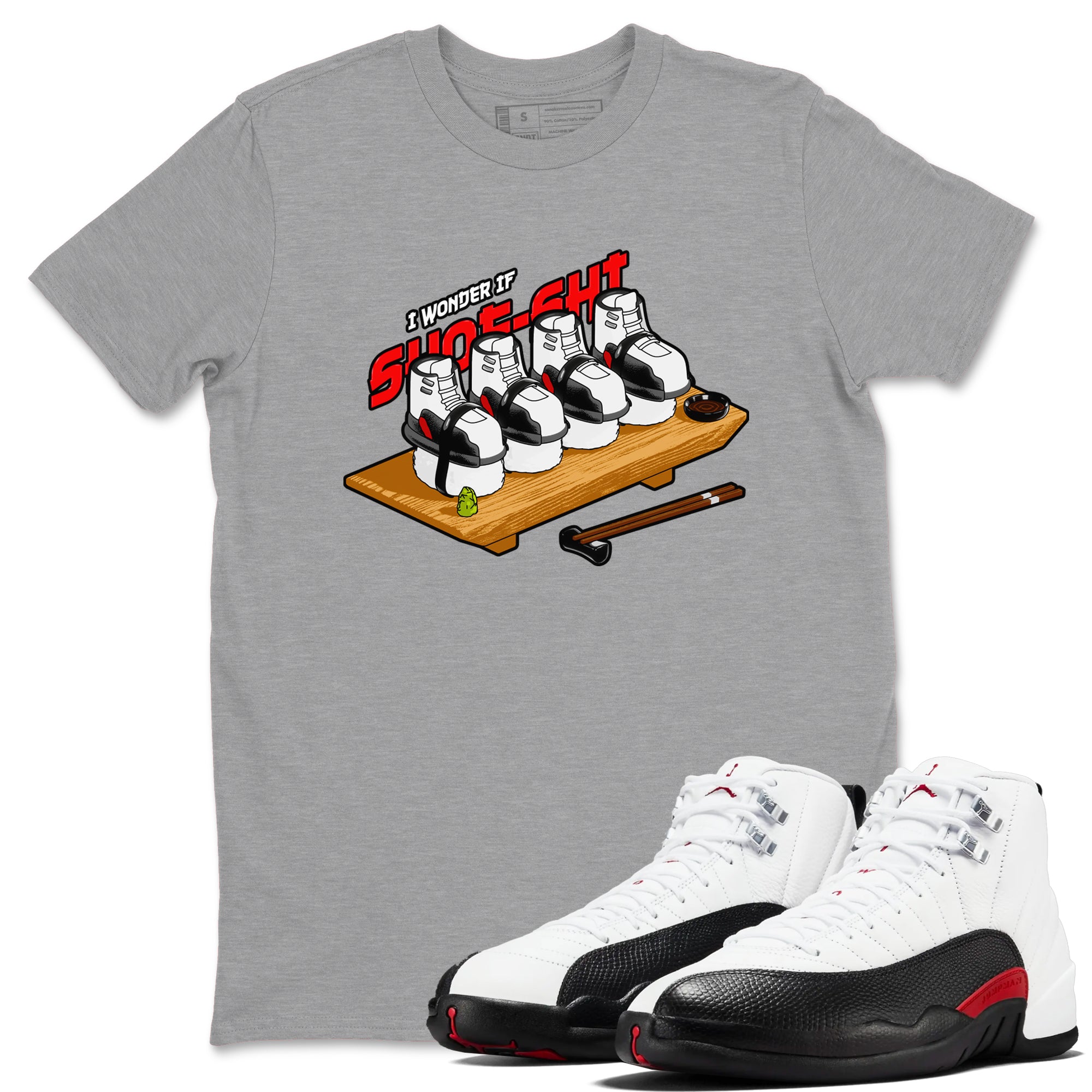 12s Taxi Flip shirts to match jordans Shoe-Shi sneaker match tees Air Jordan 12 Taxi Flip Drip Gear Zone streetwear brand Heather Grey 1 unisex cotton tee