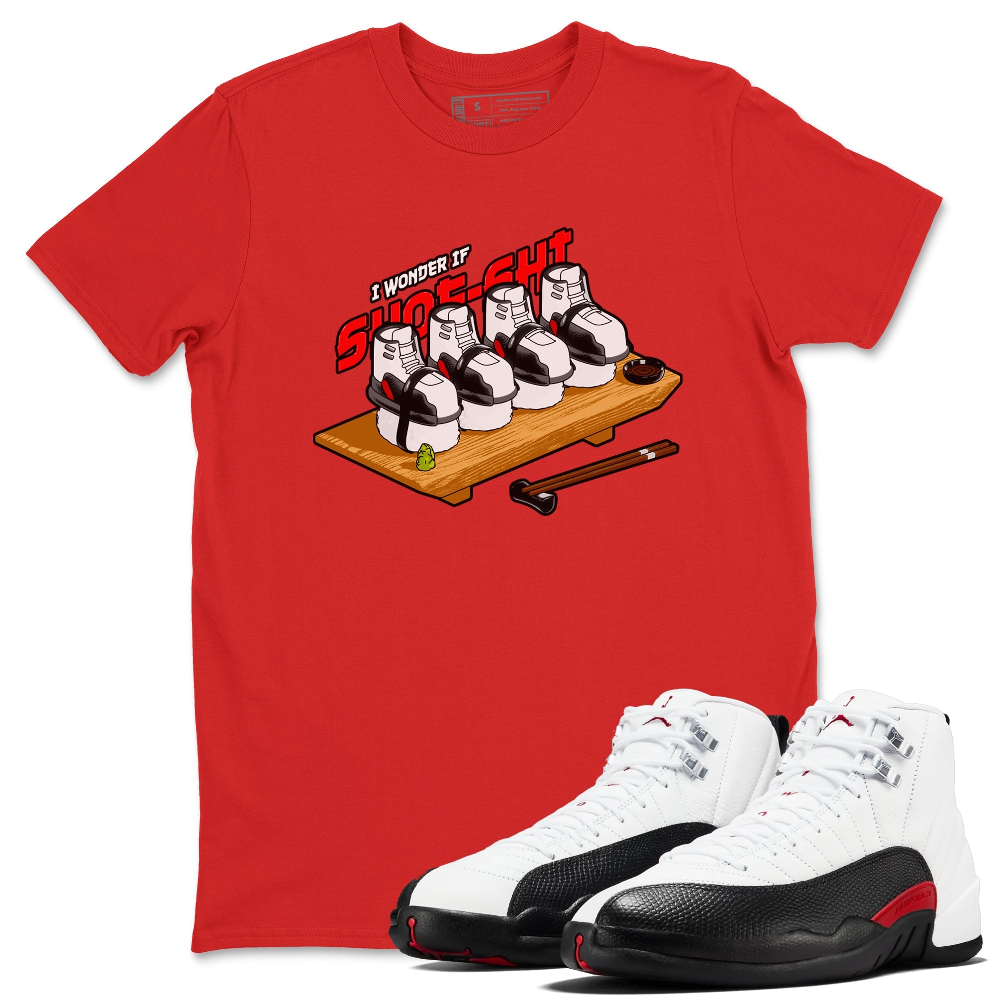 12s Taxi Flip shirts to match jordans Shoe-Shi sneaker match tees Air Jordan 12 Taxi Flip Drip Gear Zone streetwear brand Red 1 unisex cotton tee