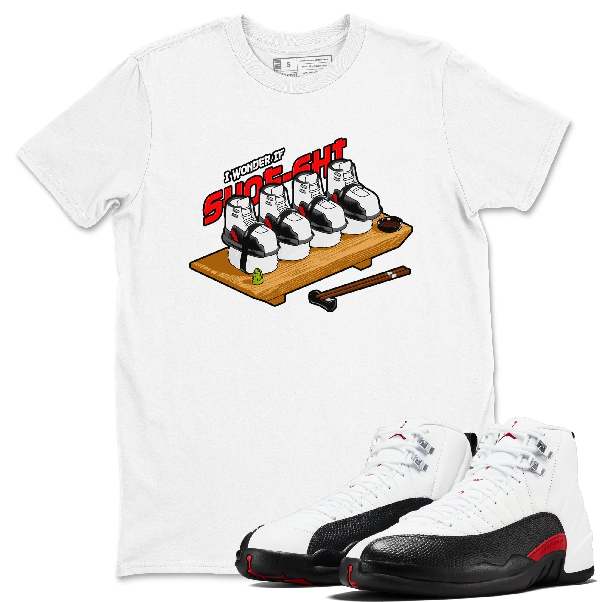 12s Taxi Flip shirts to match jordans Shoe-Shi sneaker match tees Air Jordan 12 Taxi Flip Drip Gear Zone streetwear brand White 1 unisex cotton tee