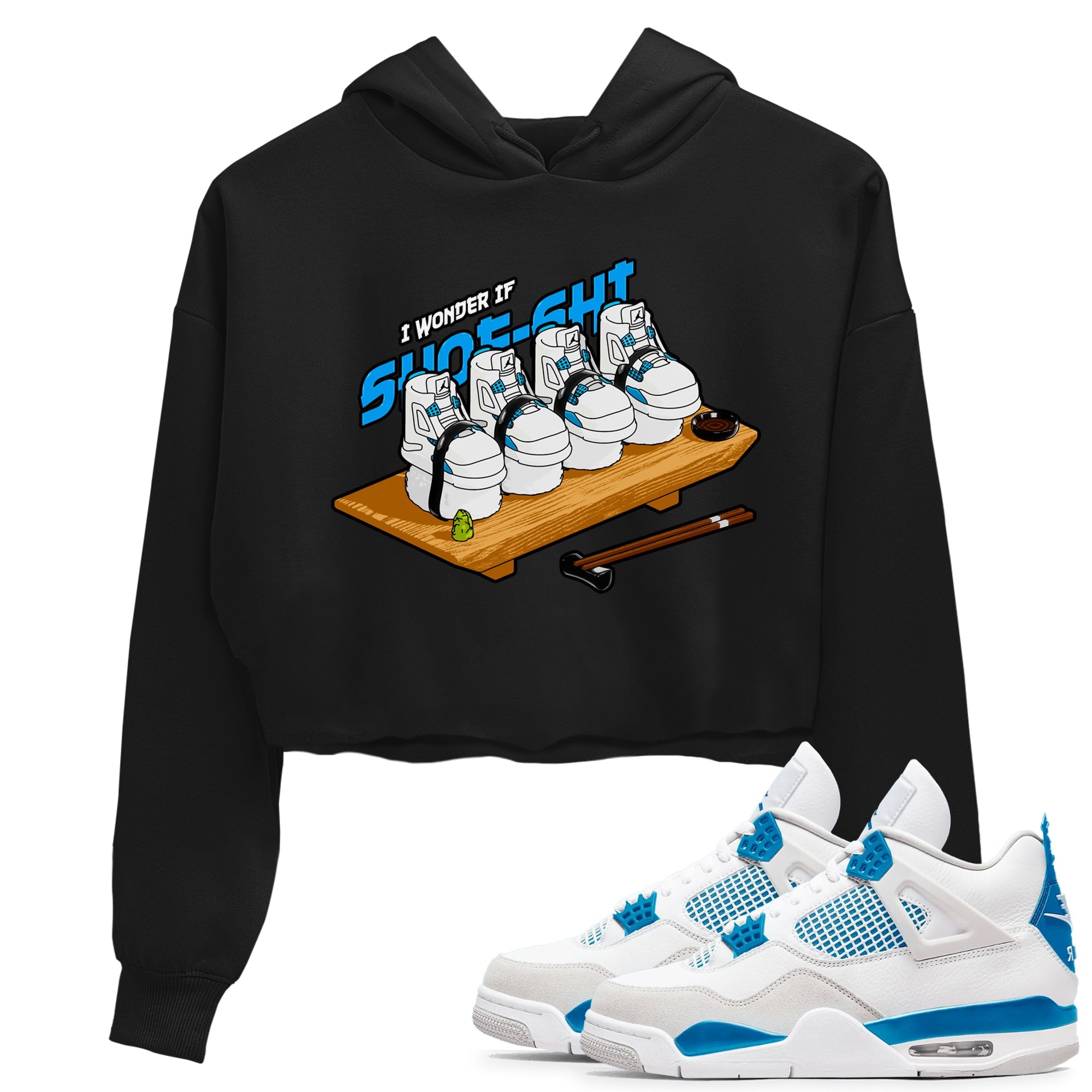 Air Jordan 4 Industrial Blue shirt to match jordans Shoe-Shi sneaker tees Air Jordan 4 Military Blue Drip Gear Zone Black 1 crop length shirt