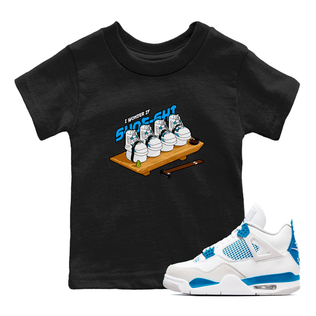 Air Jordan 4 Industrial Blue shirt to match jordans Shoe-Shi sneaker tees Air Jordan 4 Military Blue Drip Gear Zone baby toddler Black 1 cotton Shirt