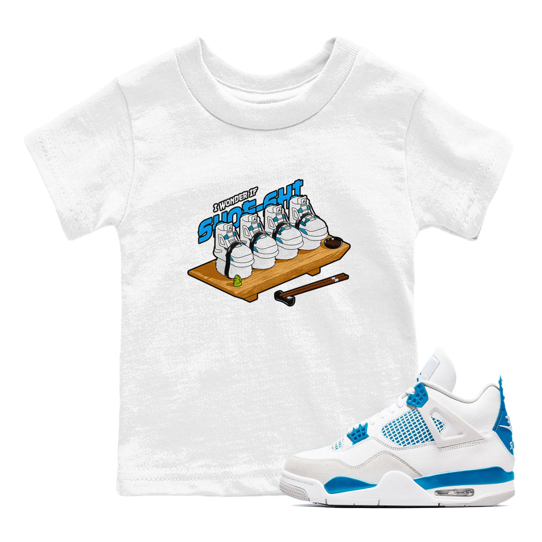 Air Jordan 4 Industrial Blue shirt to match jordans Shoe-Shi sneaker tees Air Jordan 4 Military Blue Drip Gear Zone baby toddler White 1 cotton Shirt