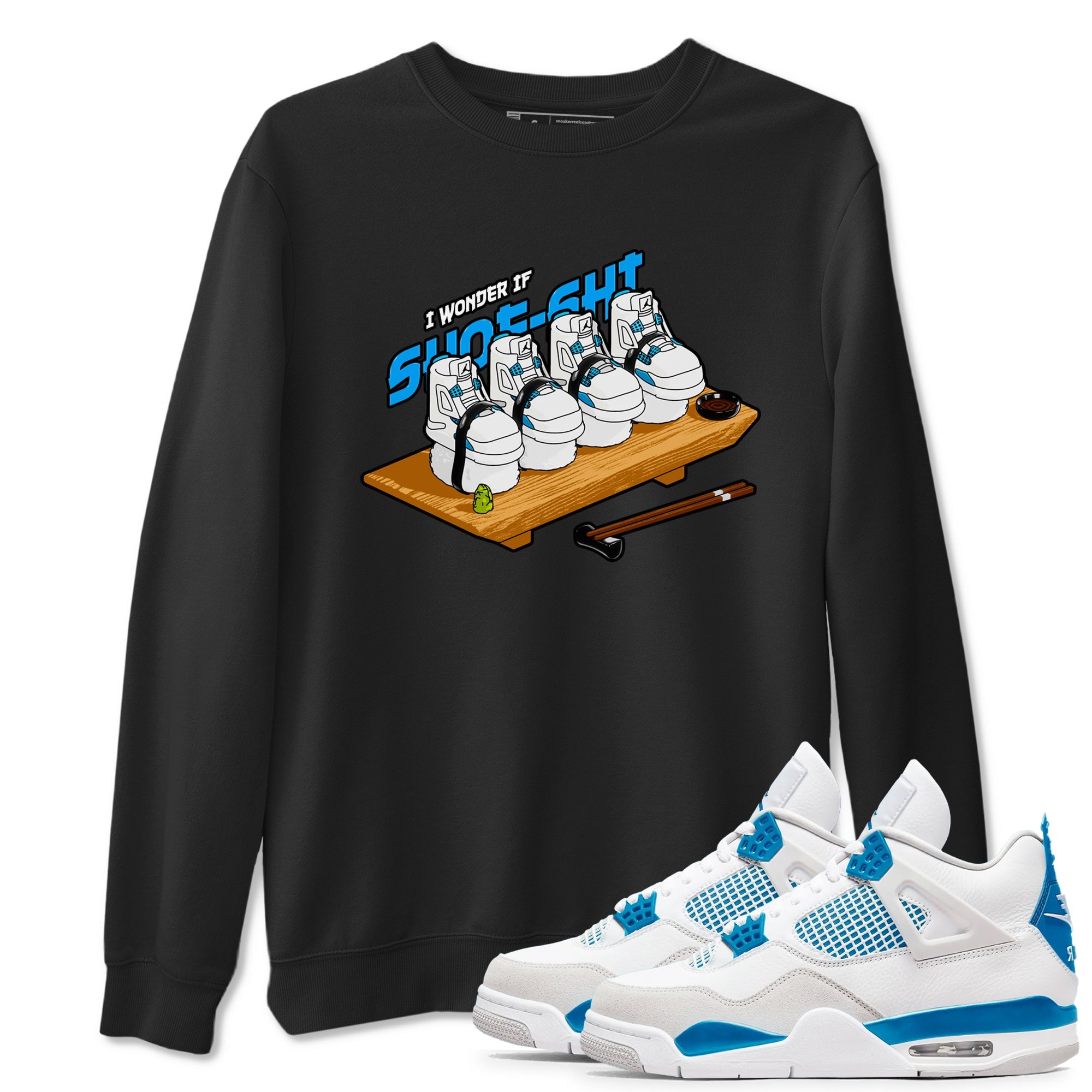 Air Jordan 4 Industrial Blue shirt to match jordans Shoe-Shi sneaker tees Air Jordan 4 Military Blue Drip Gear Zone unisex cotton Black 1 crew neck shirt
