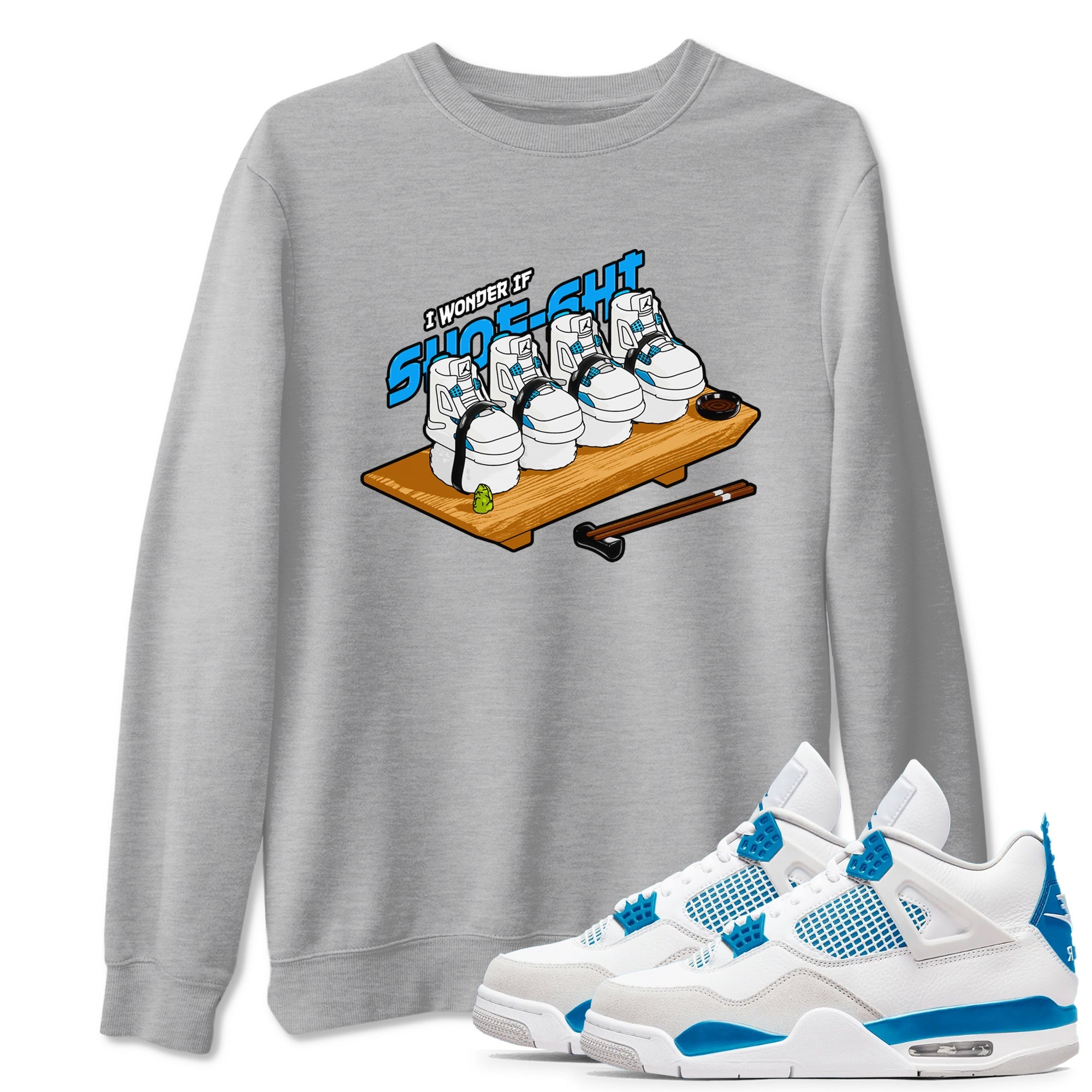 Air Jordan 4 Industrial Blue shirt to match jordans Shoe-Shi sneaker tees Air Jordan 4 Military Blue Drip Gear Zone unisex cotton Heather Grey 1 crew neck shirt