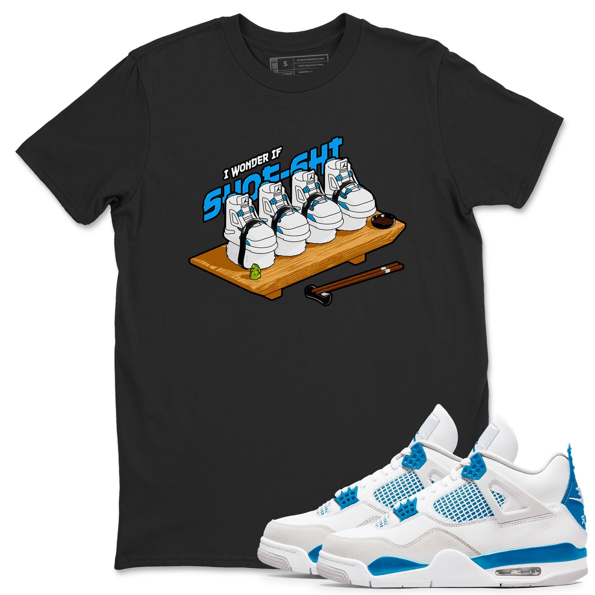 Air Jordan 4 Industrial Blue shirt to match jordans Shoe-Shi sneaker tees Air Jordan 4 Military Blue Drip Gear Zone unisex cotton Black 1 crew neck shirt