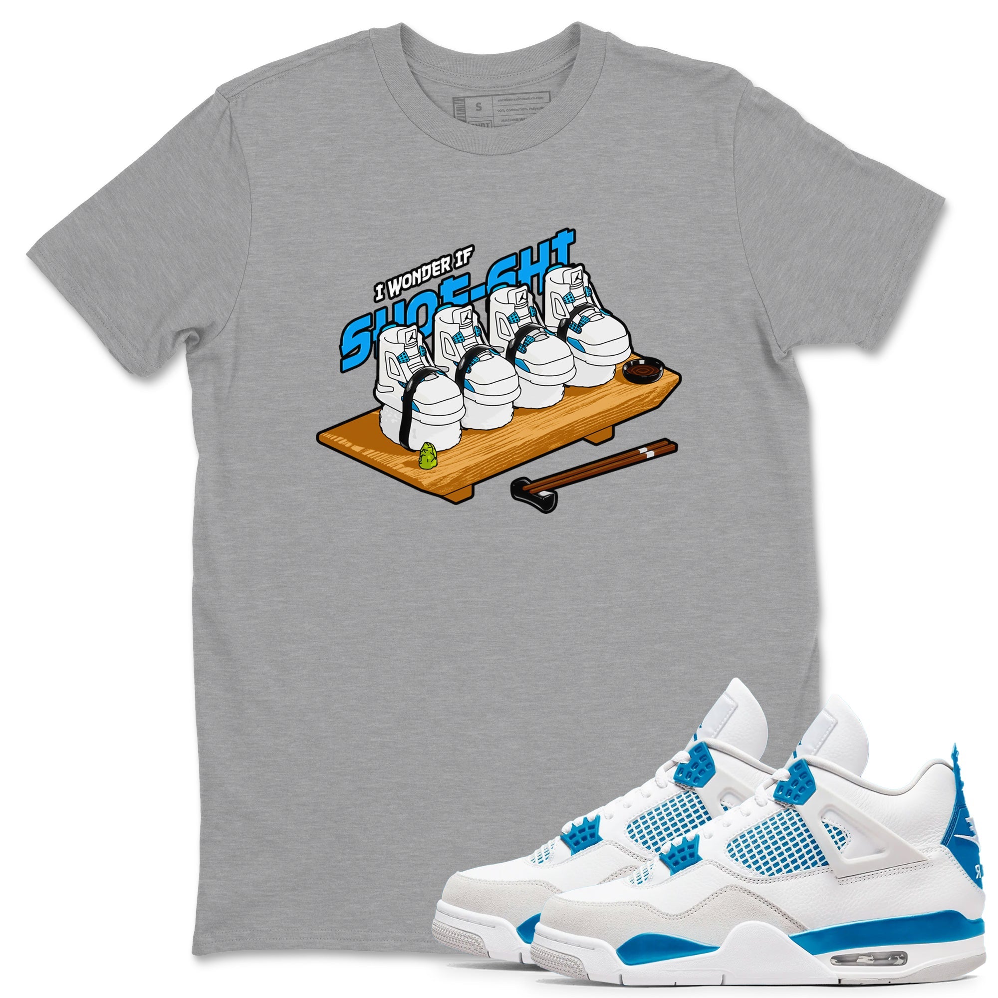 Air Jordan 4 Industrial Blue shirt to match jordans Shoe-Shi sneaker tees Air Jordan 4 Military Blue Drip Gear Zone unisex cotton Heather Grey 1 crew neck shirt