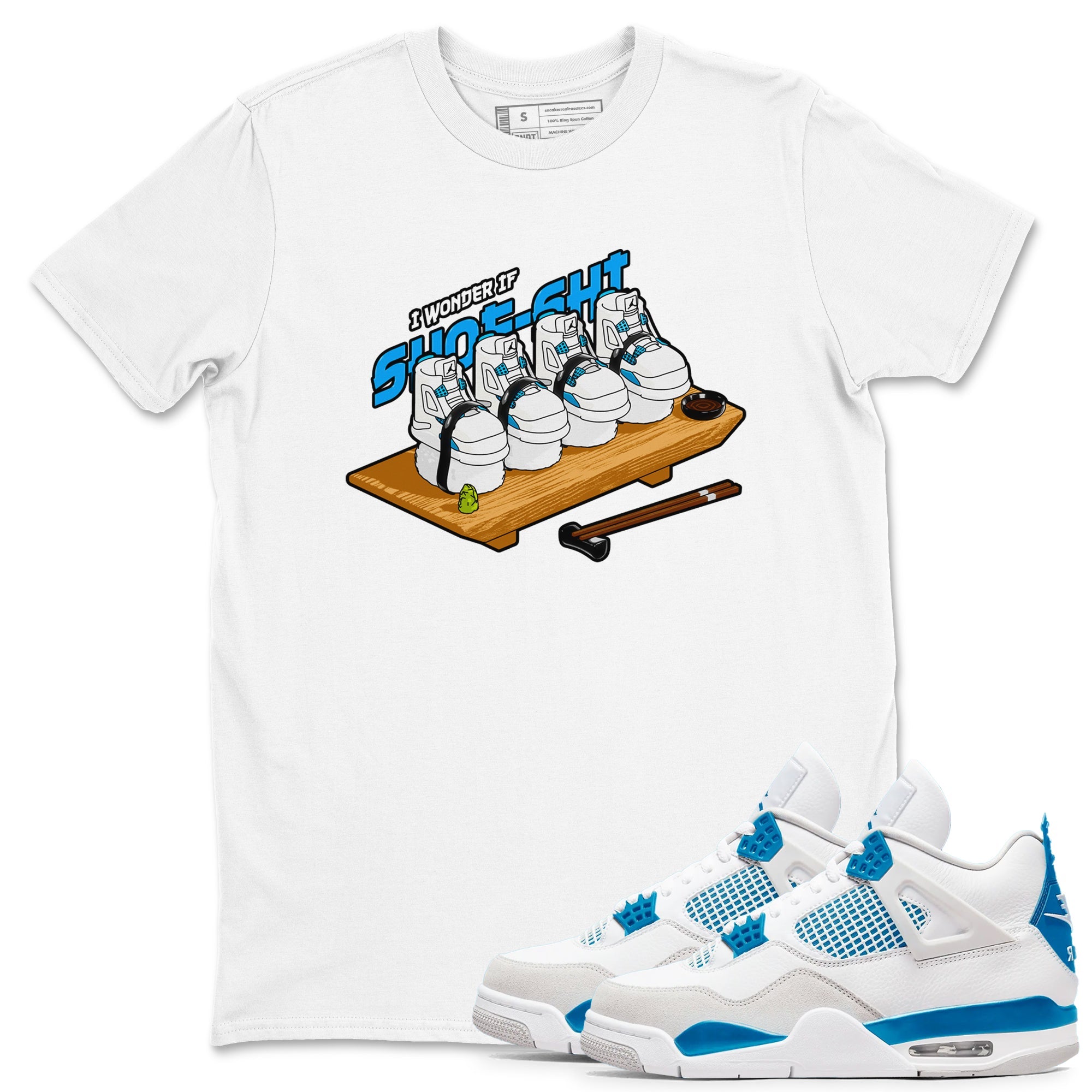 Air Jordan 4 Industrial Blue shirt to match jordans Shoe-Shi sneaker tees Air Jordan 4 Military Blue Drip Gear Zone unisex cotton White 1 crew neck shirt