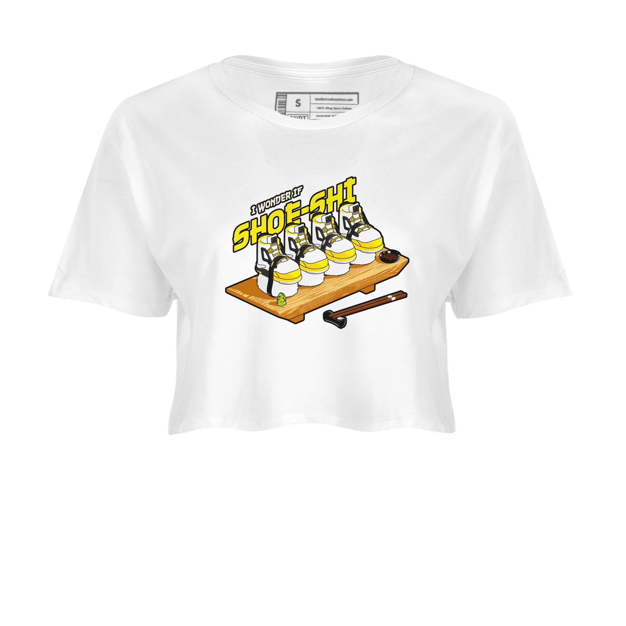 AJ4 Vivid Sulfur shirt to match jordans Shoe-Shi sneaker tees Air Jordan 4 Vivid Sulfur Drip Gear Zone White 2 crop length shirt
