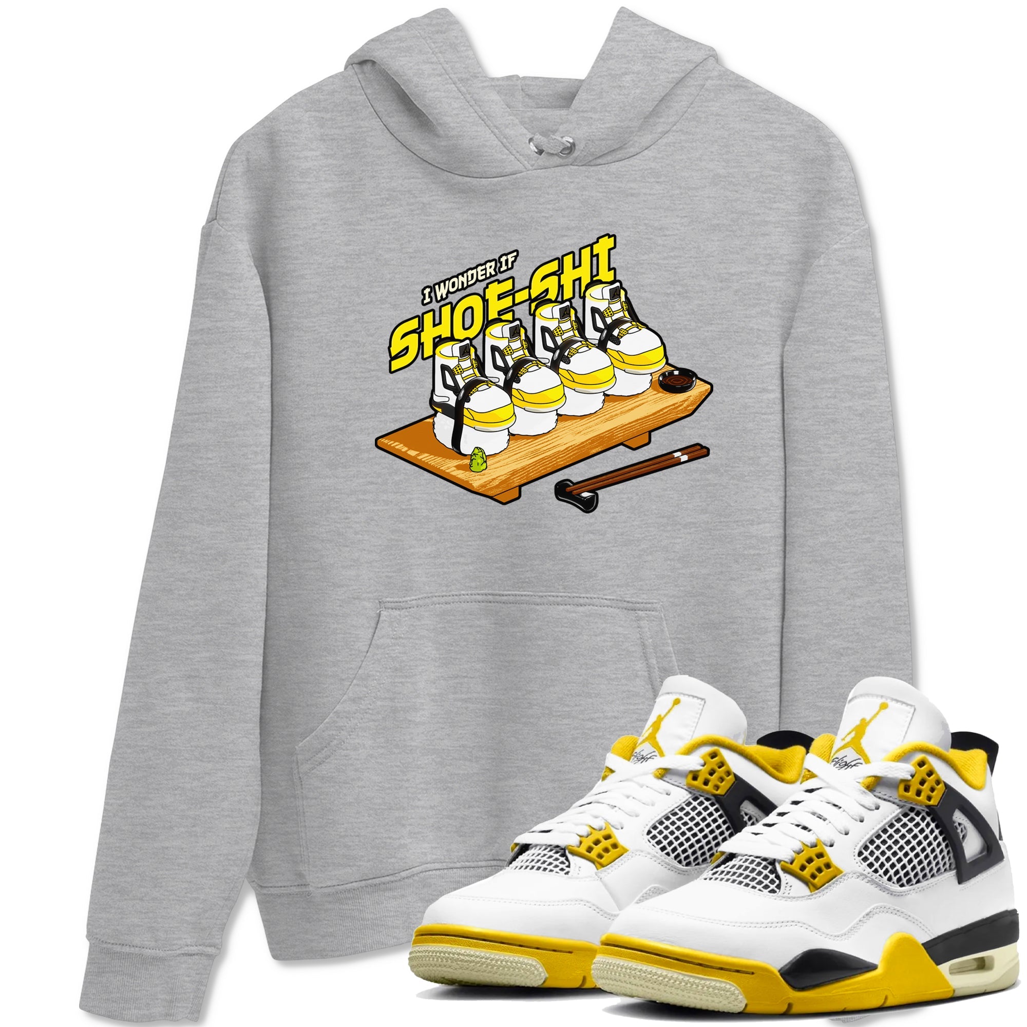 AJ4 Vivid Sulfur shirt to match jordans Shoe-Shi sneaker tees Air Jordan 4 Vivid Sulfur Drip Gear Zone unisex cotton Heather Grey 1 crew neck shirt