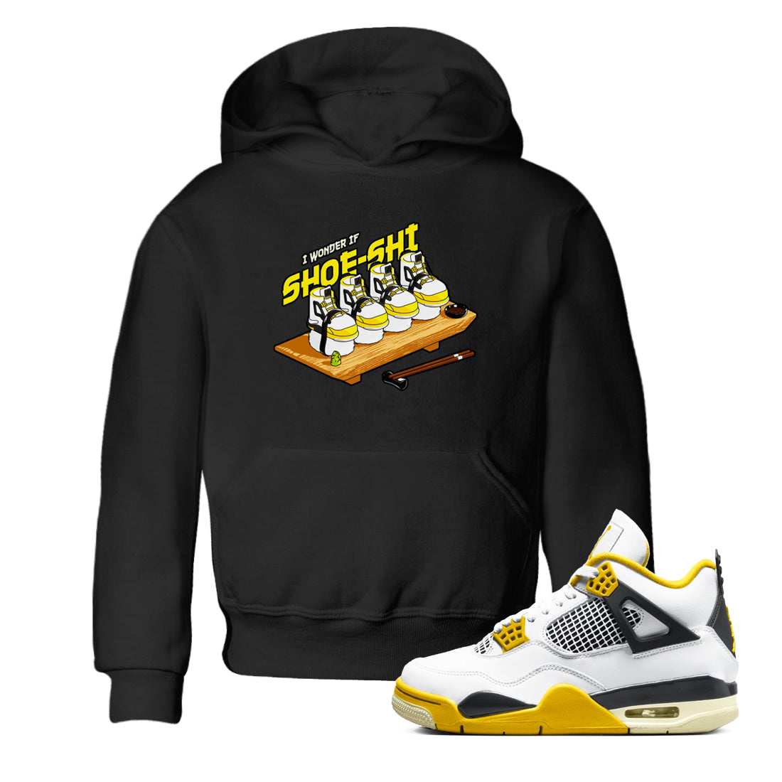 AJ4 Vivid Sulfur shirt to match jordans Shoe-Shi sneaker tees Air Jordan 4 Vivid Sulfur Drip Gear Zone baby toddler Black 1 cotton Shirt