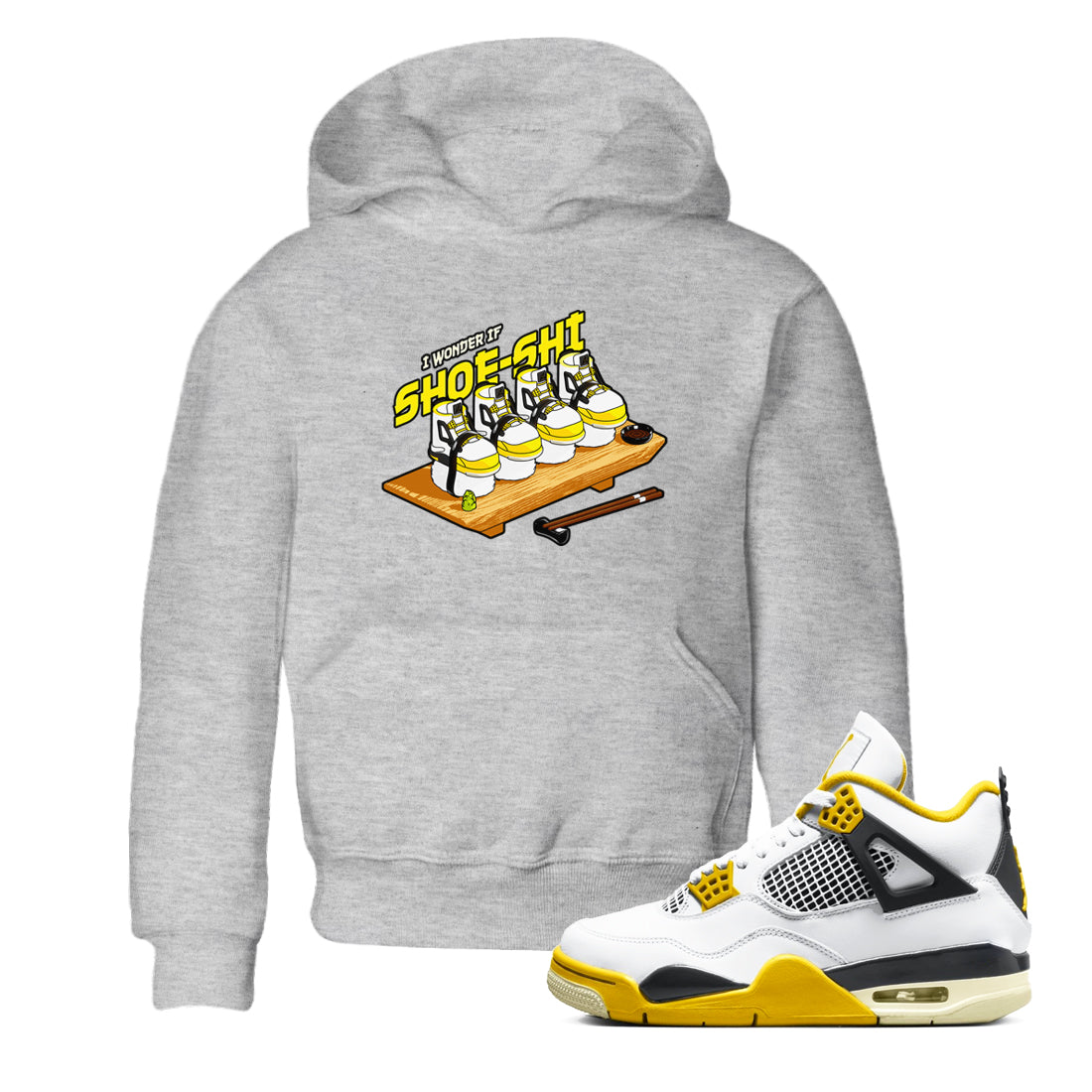 AJ4 Vivid Sulfur shirt to match jordans Shoe-Shi sneaker tees Air Jordan 4 Vivid Sulfur Drip Gear Zone baby toddler Heather Grey 1 cotton Shirt