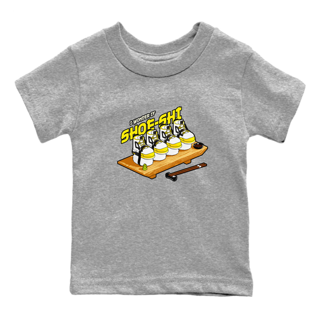 AJ4 Vivid Sulfur shirt to match jordans Shoe-Shi sneaker tees Air Jordan 4 Vivid Sulfur Drip Gear Zone baby toddler Heather Grey 2 cotton Shirt