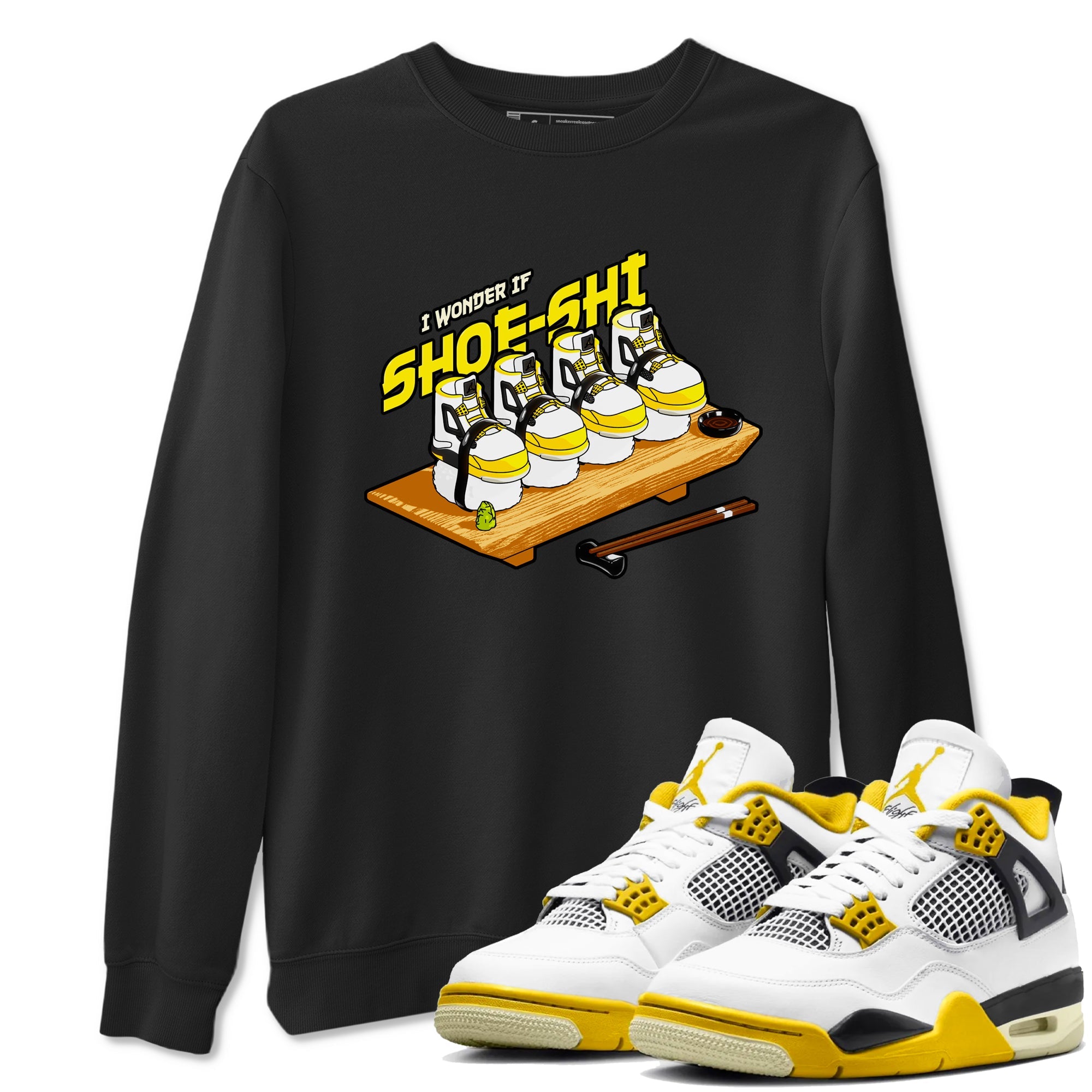 AJ4 Vivid Sulfur shirt to match jordans Shoe-Shi sneaker tees Air Jordan 4 Vivid Sulfur Drip Gear Zone unisex cotton Black 1 crew neck shirt