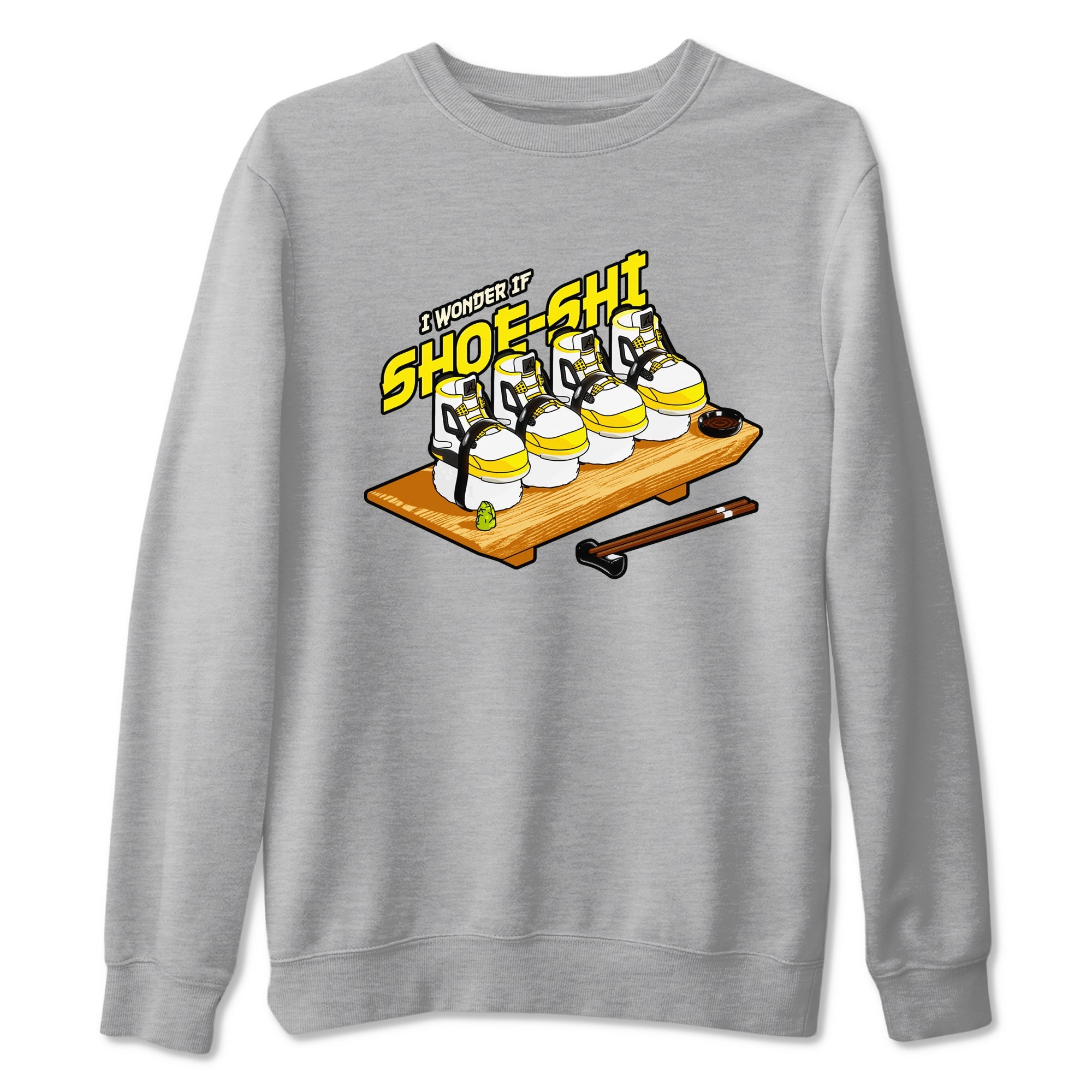 AJ4 Vivid Sulfur shirt to match jordans Shoe-Shi sneaker tees Air Jordan 4 Vivid Sulfur Drip Gear Zone unisex cotton Heather Grey 2 crew neck shirt