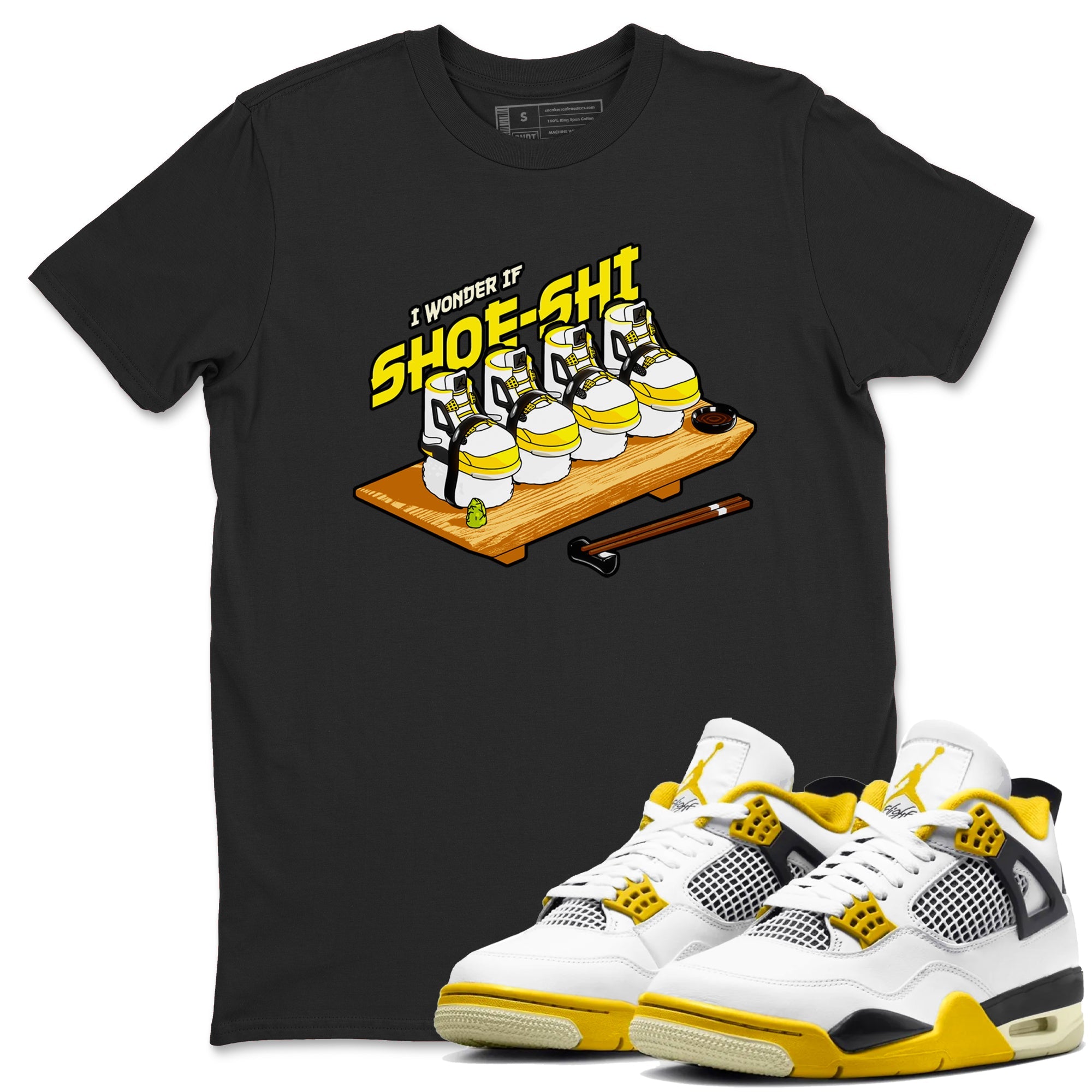 AJ4 Vivid Sulfur shirt to match jordans Shoe-Shi sneaker tees Air Jordan 4 Vivid Sulfur Drip Gear Zone unisex cotton Black 1 crew neck shirt