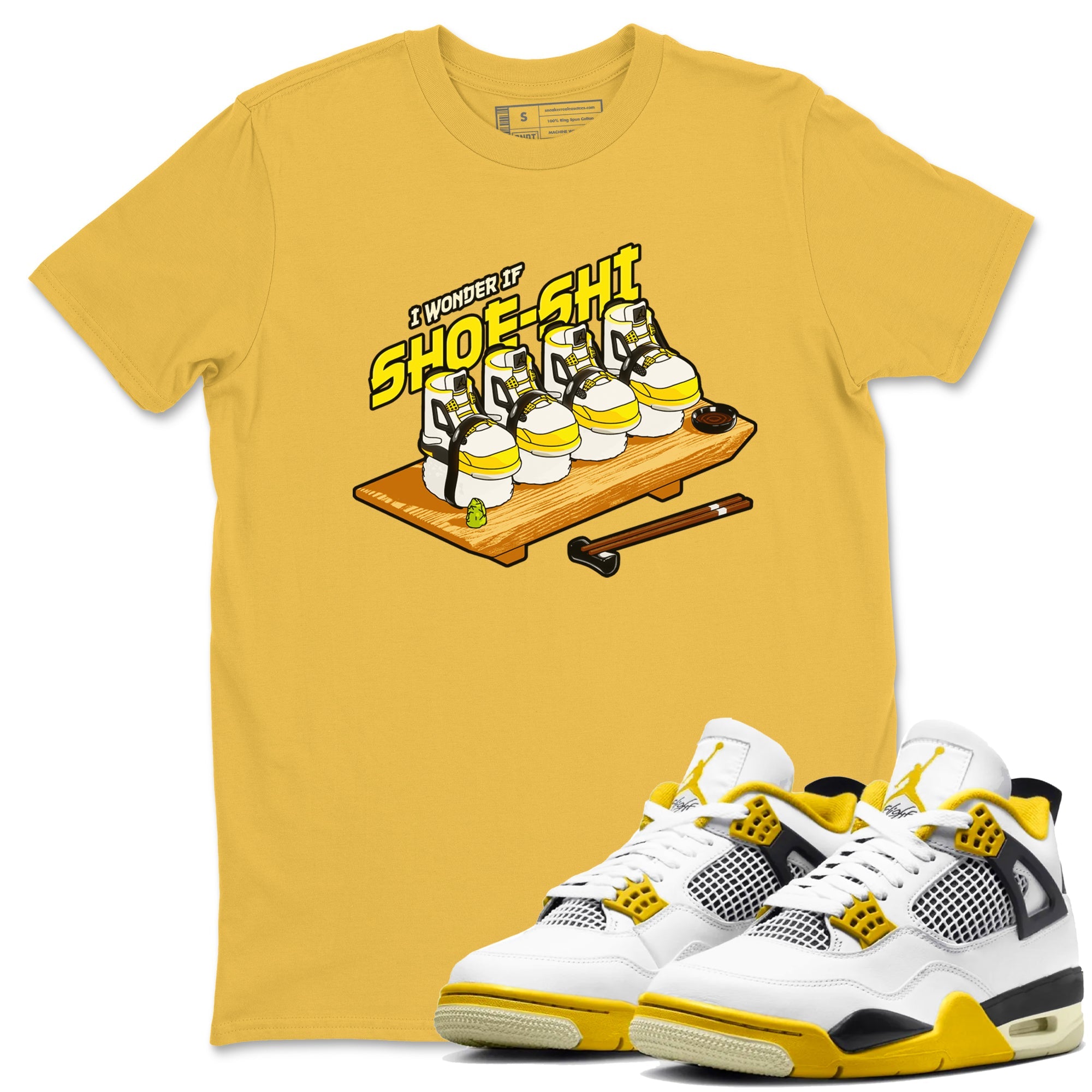 AJ4 Vivid Sulfur shirt to match jordans Shoe-Shi sneaker tees Air Jordan 4 Vivid Sulfur Drip Gear Zone unisex cotton Daisy 1 crew neck shirt