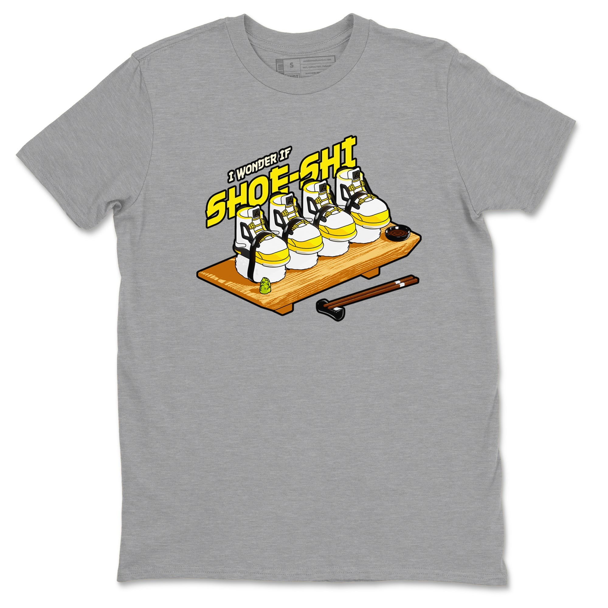 AJ4 Vivid Sulfur shirt to match jordans Shoe-Shi sneaker tees Air Jordan 4 Vivid Sulfur Drip Gear Zone unisex cotton Heather Grey 2 crew neck shirt