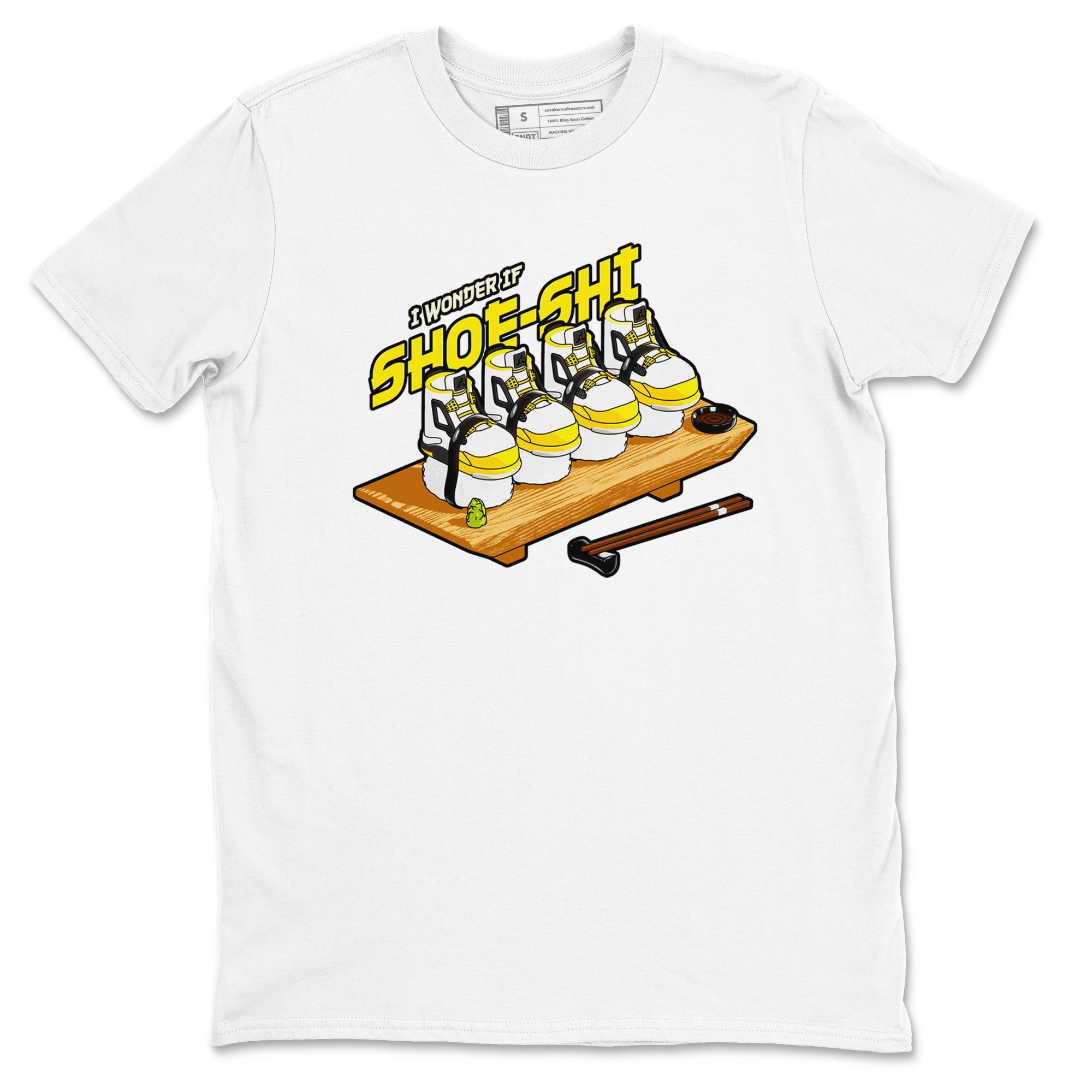 AJ4 Vivid Sulfur shirt to match jordans Shoe-Shi sneaker tees Air Jordan 4 Vivid Sulfur Drip Gear Zone unisex cotton White 2 crew neck shirt