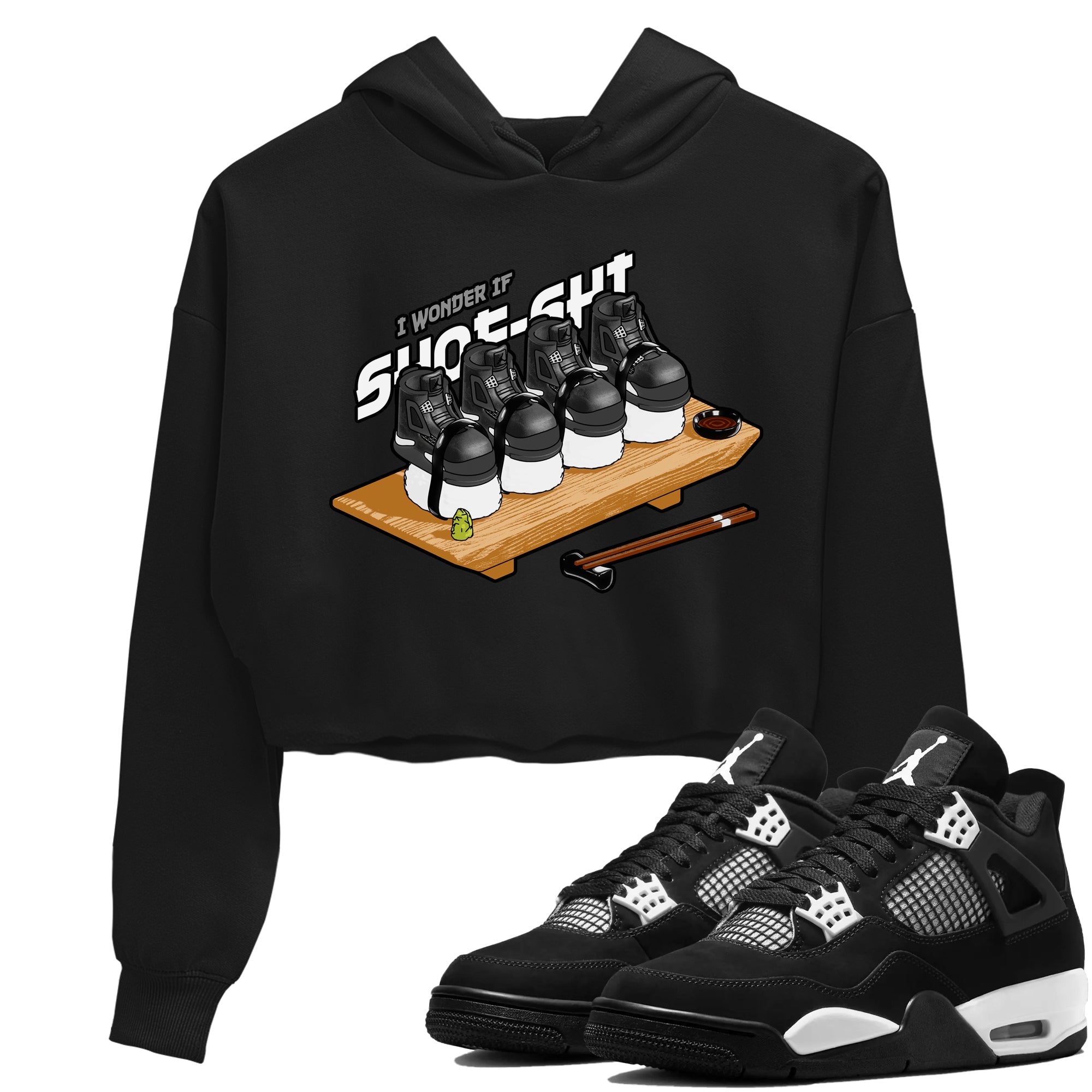 4s White Thunder shirts to match jordans Shoe-Shi sneaker match tees Air Jordan 4 White Thunder Drip Gear Zone unisex cotton Black 1 Crop Shirts