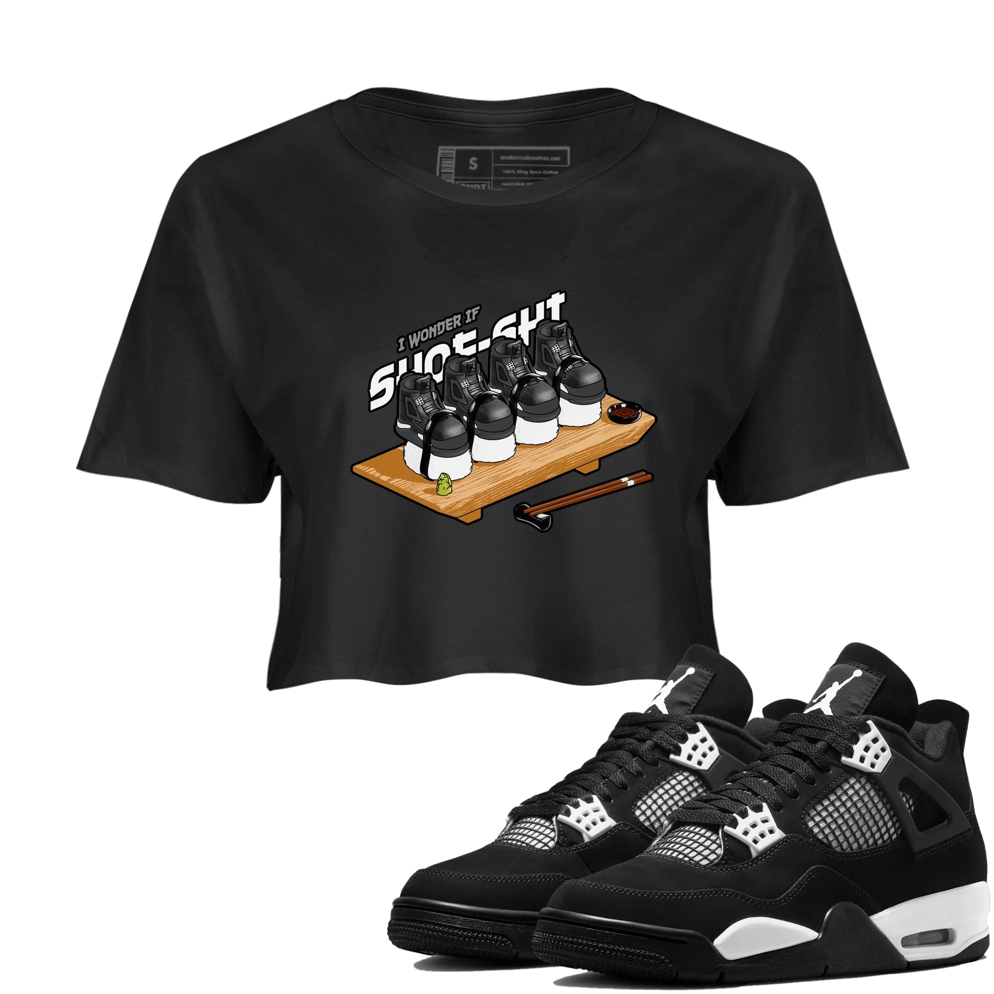 4s White Thunder shirts to match jordans Shoe-Shi sneaker match tees Air Jordan 4 White Thunder Drip Gear Zone unisex cotton Black 1 Crop Shirts