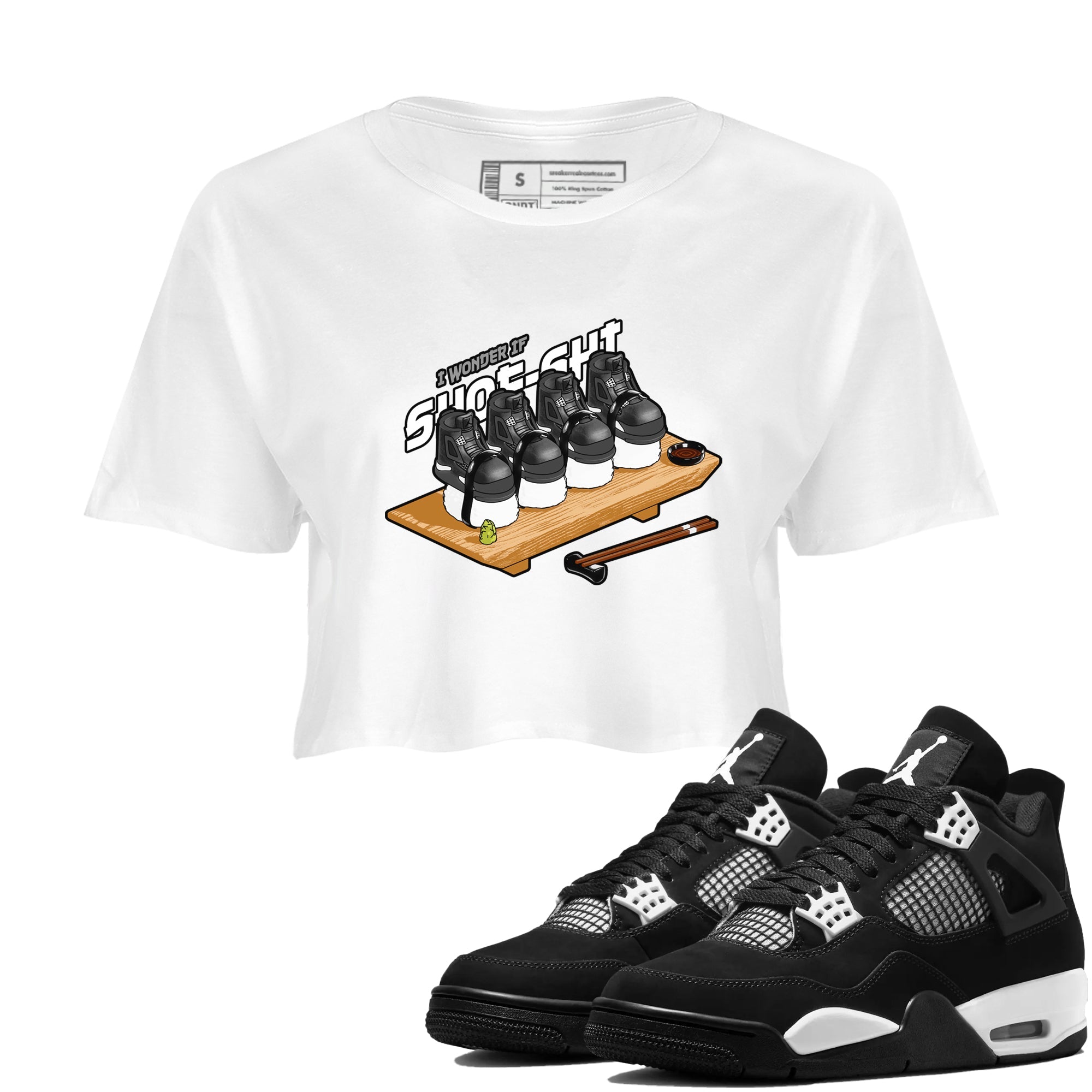 4s White Thunder shirts to match jordans Shoe-Shi sneaker match tees Air Jordan 4 White Thunder Drip Gear Zone unisex cotton White 1 Crop Shirts