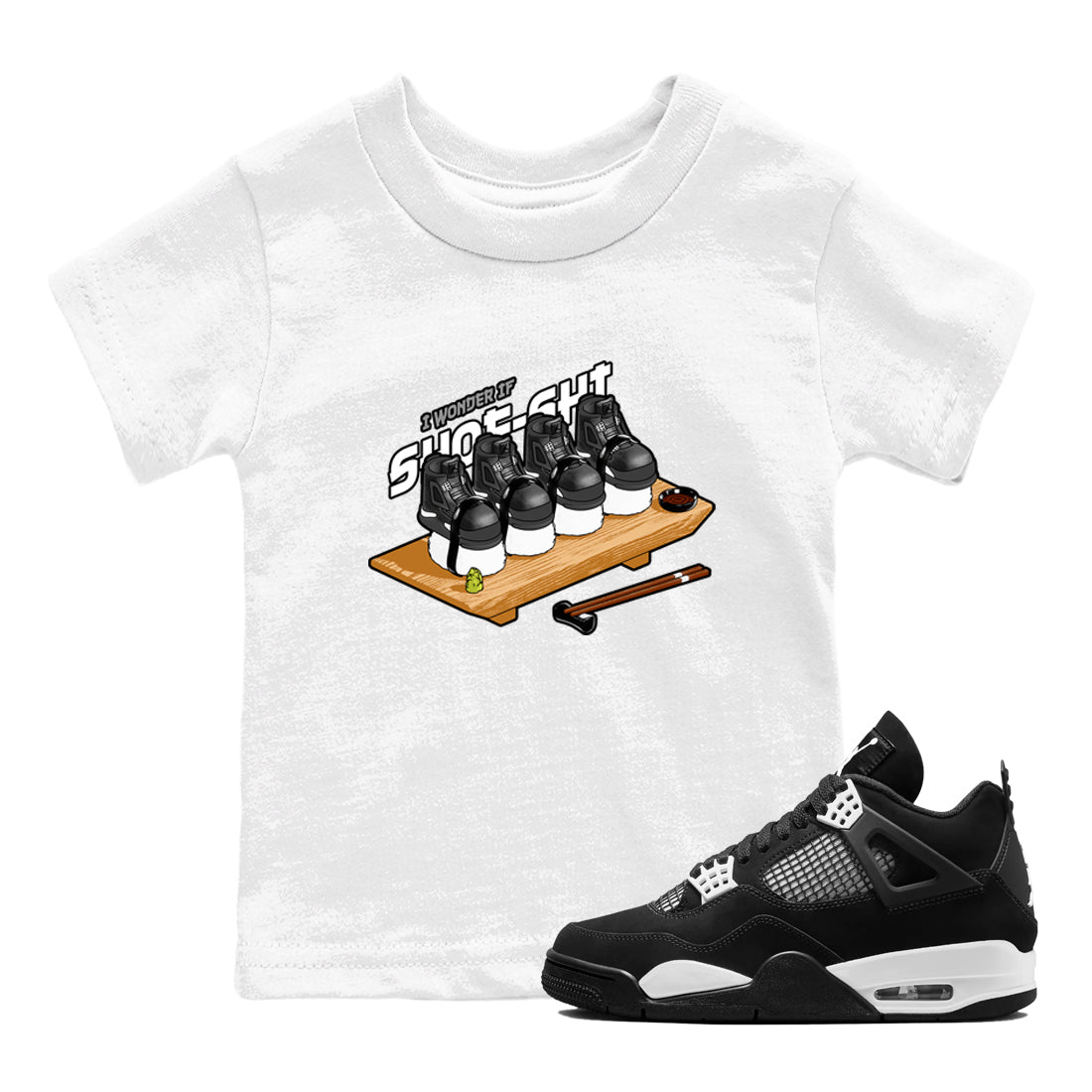 4s White Thunder shirts to match jordans Shoe-Shi sneaker match tees Air Jordan 4 White Thunder Drip Gear Zone Youth Baby White 1 crew neck shirts