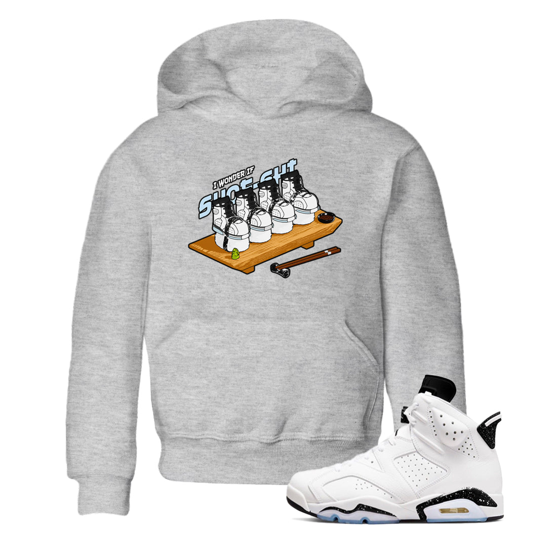 AJ6 White Black shirts to match jordans Shoe-Shi sneaker match tees Air Jordan 6 White Black Drip Gear Zone streetwear brand Baby and Youth Heather Grey 1 cotton tee