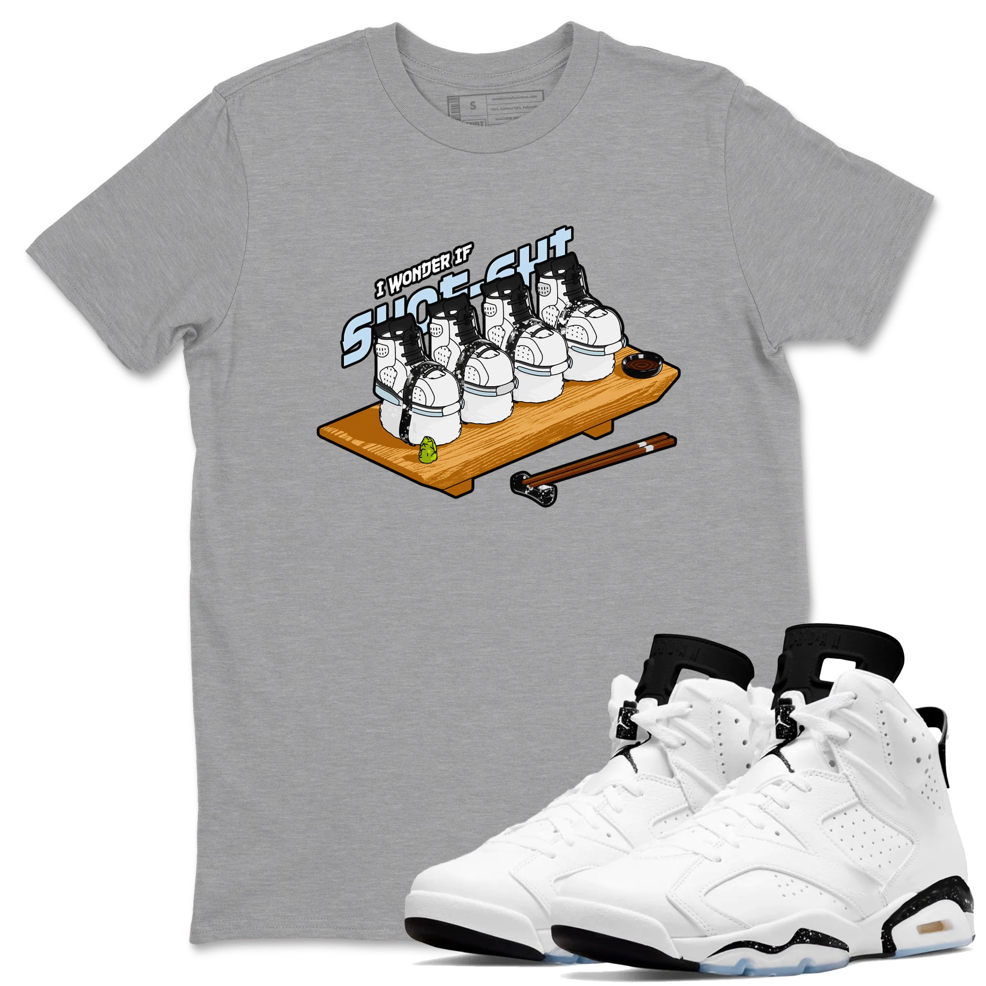 AJ6 White Black shirts to match jordans Shoe-Shi sneaker match tees Air Jordan 6 White Black Drip Gear Zone streetwear brand Heather Grey 1 unisex cotton tee