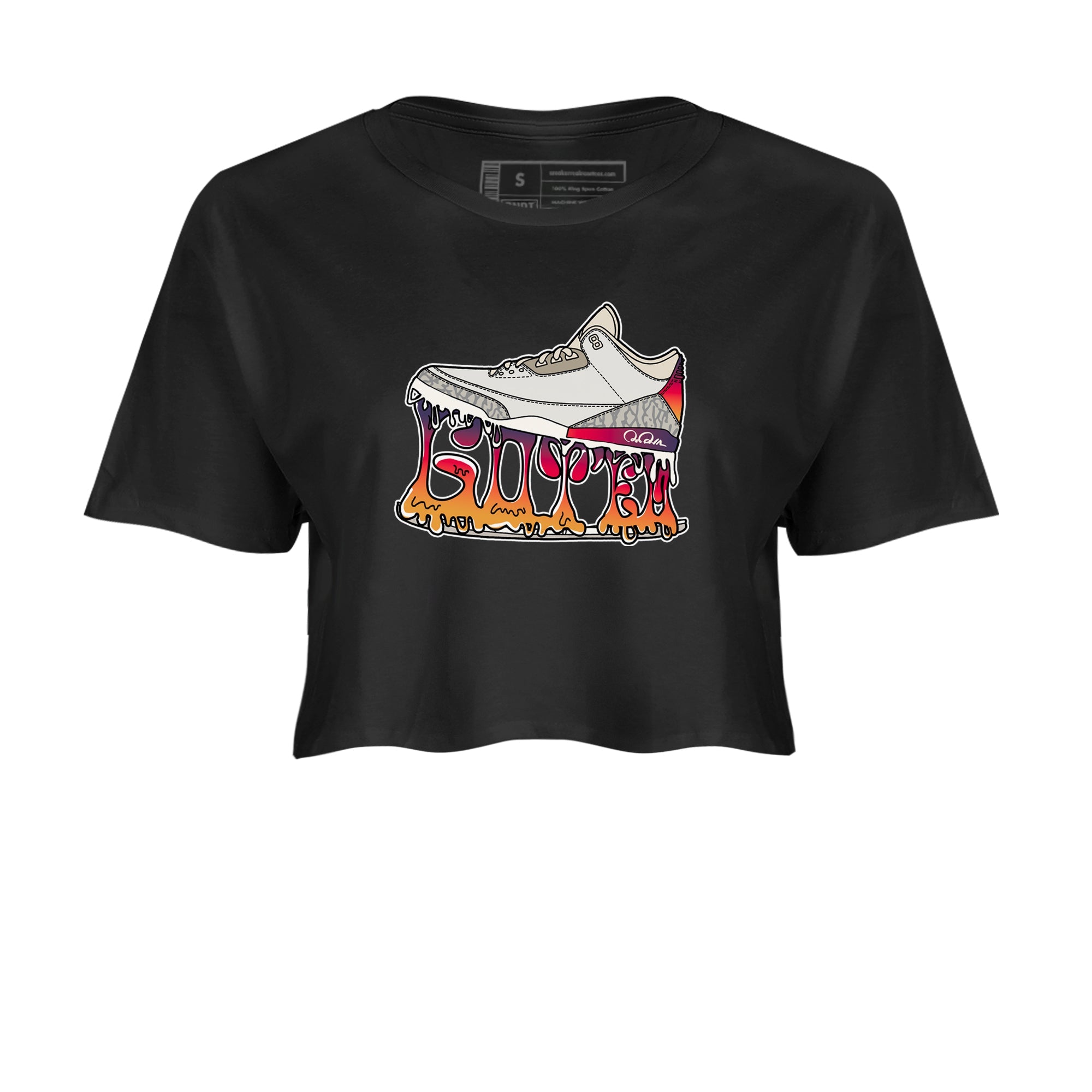 Air Jordan 3 J Balvin shirt to match jordans Shoe Stuck sneaker tees AJ3 J Balvin Drip Gear Zone Black 2 Crop T-Shirt