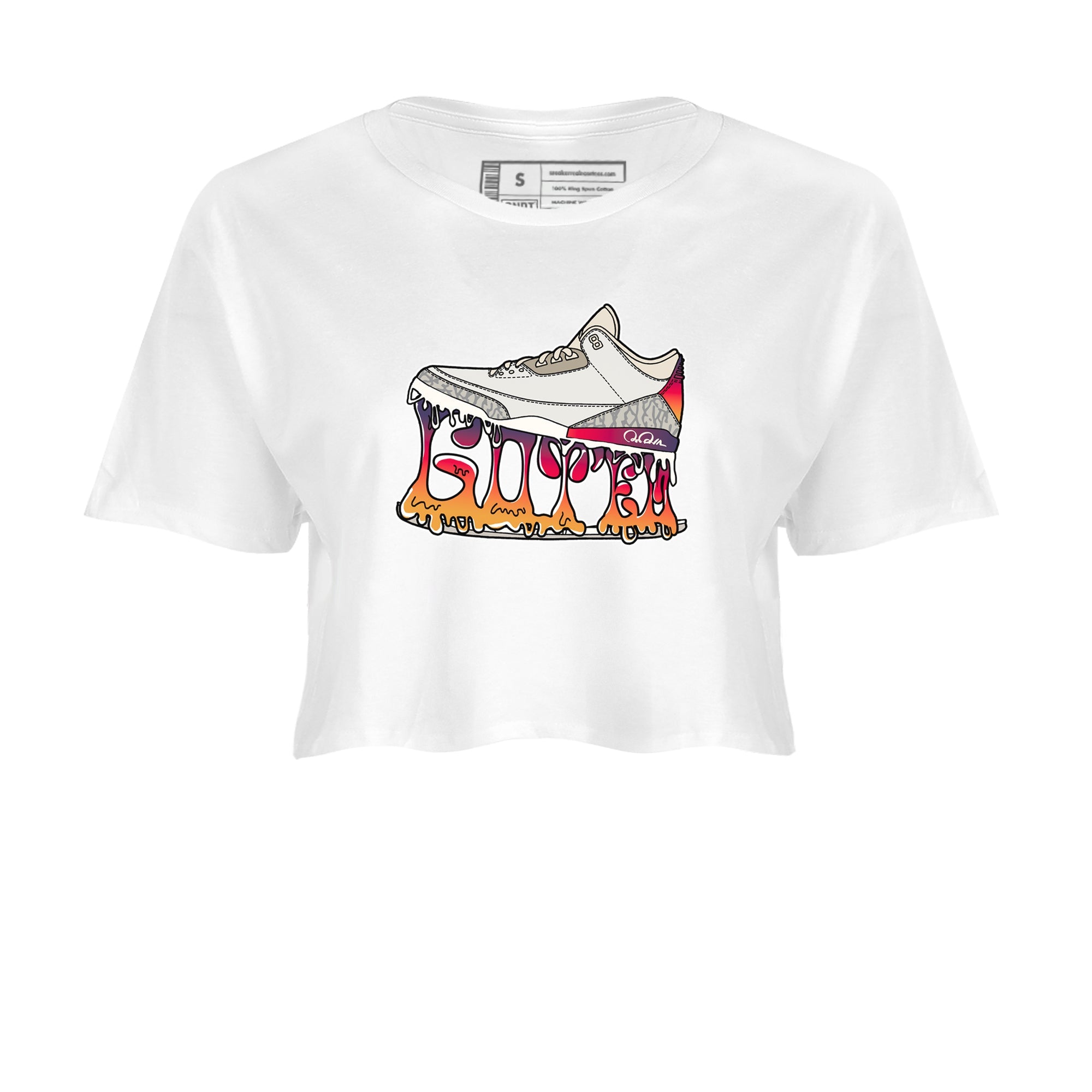 Air Jordan 3 J Balvin shirt to match jordans Shoe Stuck sneaker tees AJ3 J Balvin Drip Gear Zone White 2 Crop T-Shirt