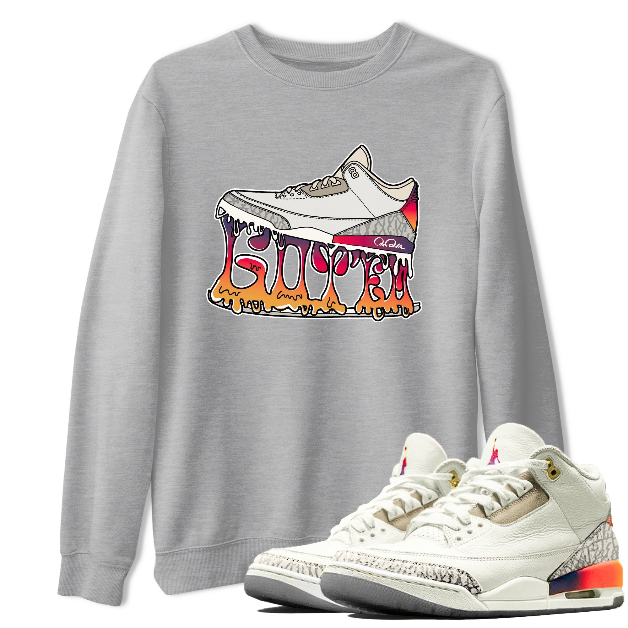 Air Jordan 3 J Balvin shirt to match jordans Shoe Stuck sneaker tees AJ3 J Balvin Drip Gear Zone Unisex Heather Grey 1 T-Shirt