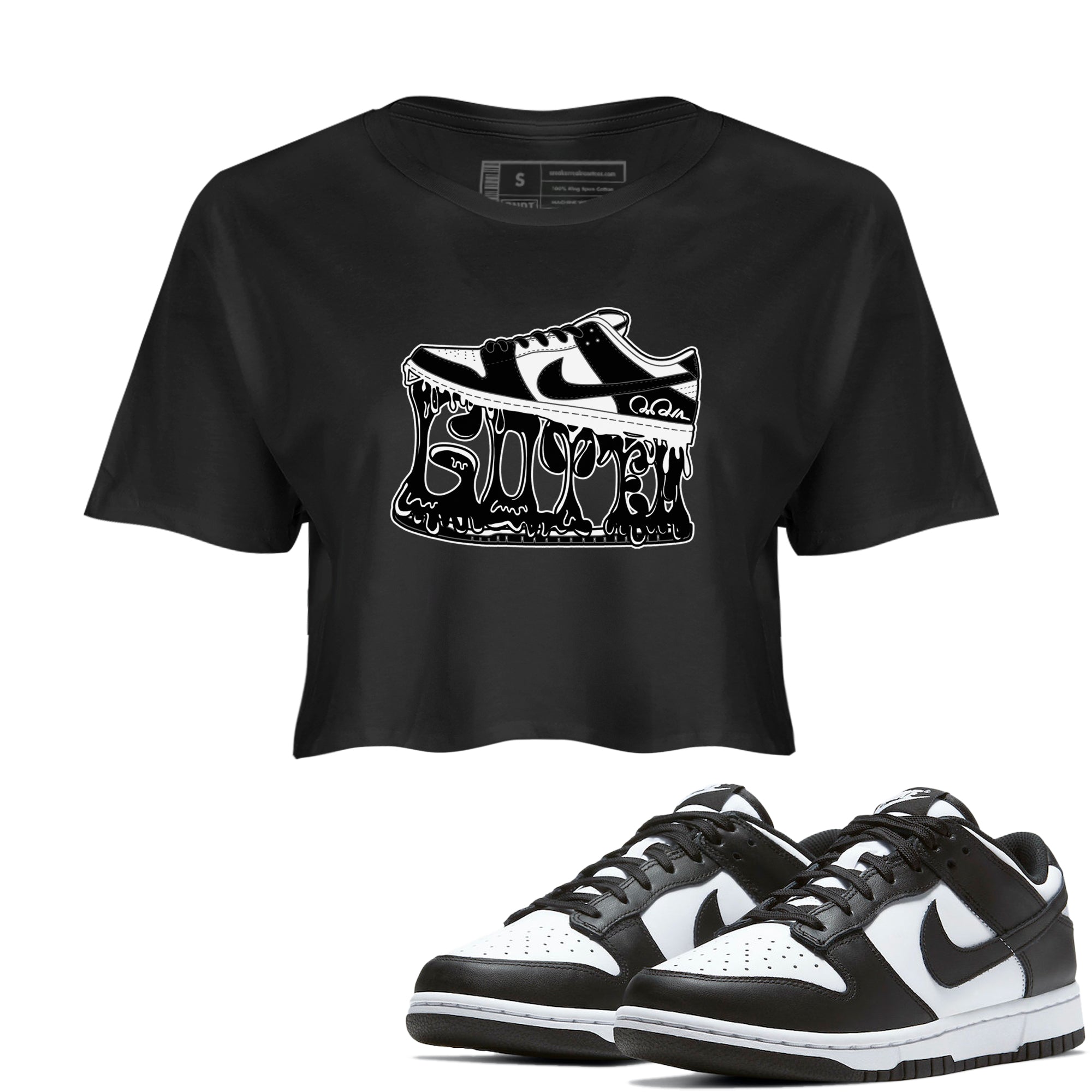 Dunk Panda shirt to match jordans Shoe Stuck sneaker tees Nike Dunk Low Panda Drip Gear Zone Black 1 Crop T-Shirt