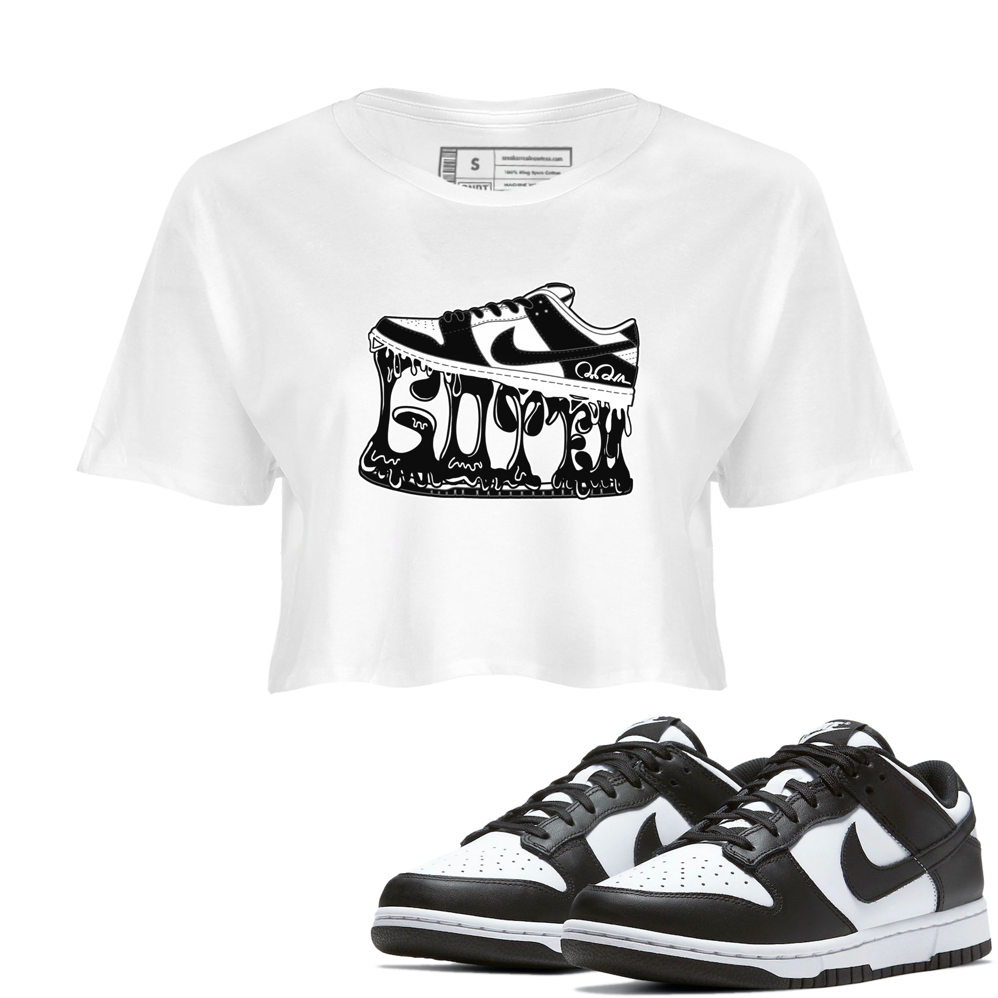 Dunk Panda shirt to match jordans Shoe Stuck sneaker tees Nike Dunk Low Panda Drip Gear Zone White 1 Crop T-Shirt