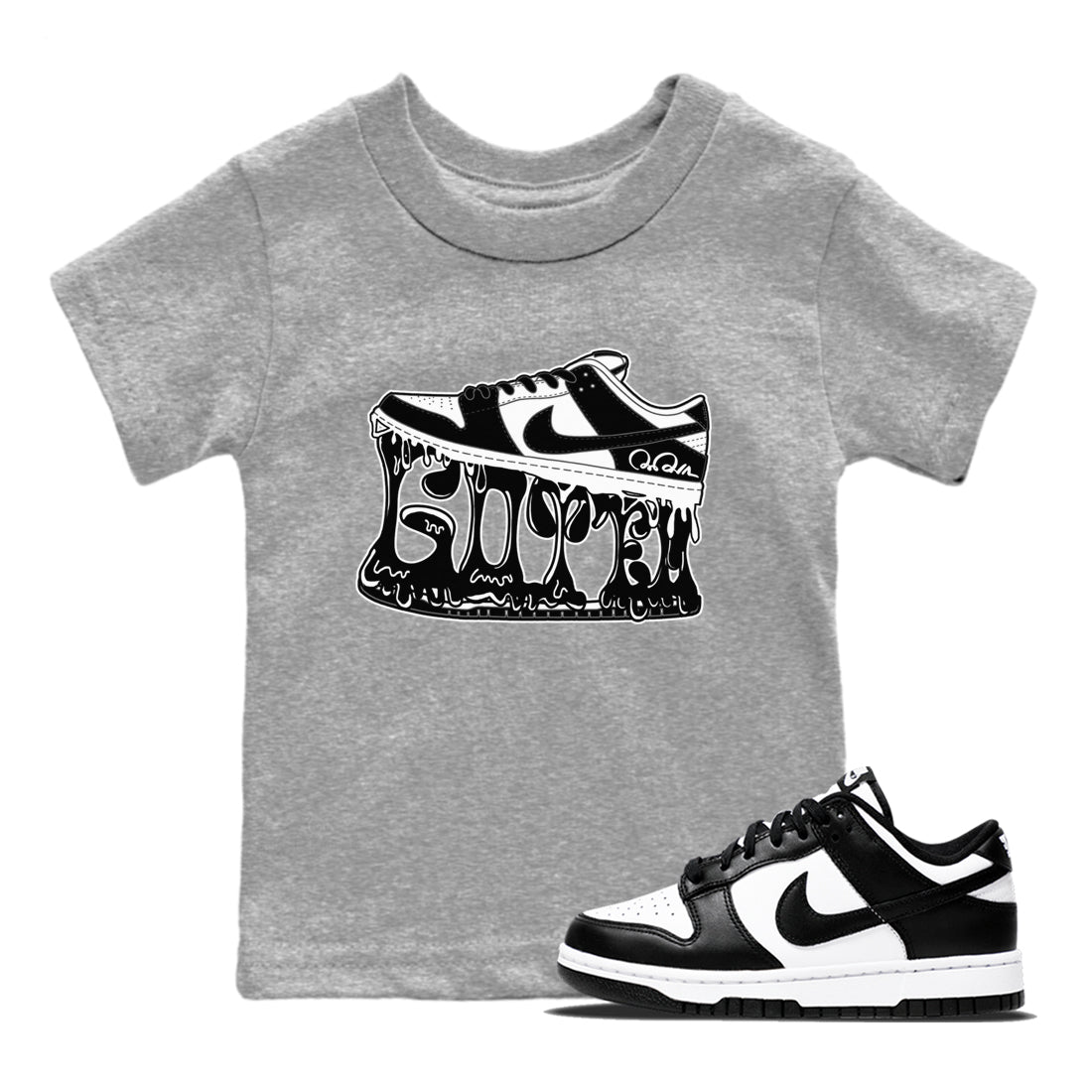 Dunk Panda shirt to match jordans Shoe Stuck sneaker tees Nike Dunk Low Panda Drip Gear Zone Baby Toddler Heather Grey 1 T-Shirt